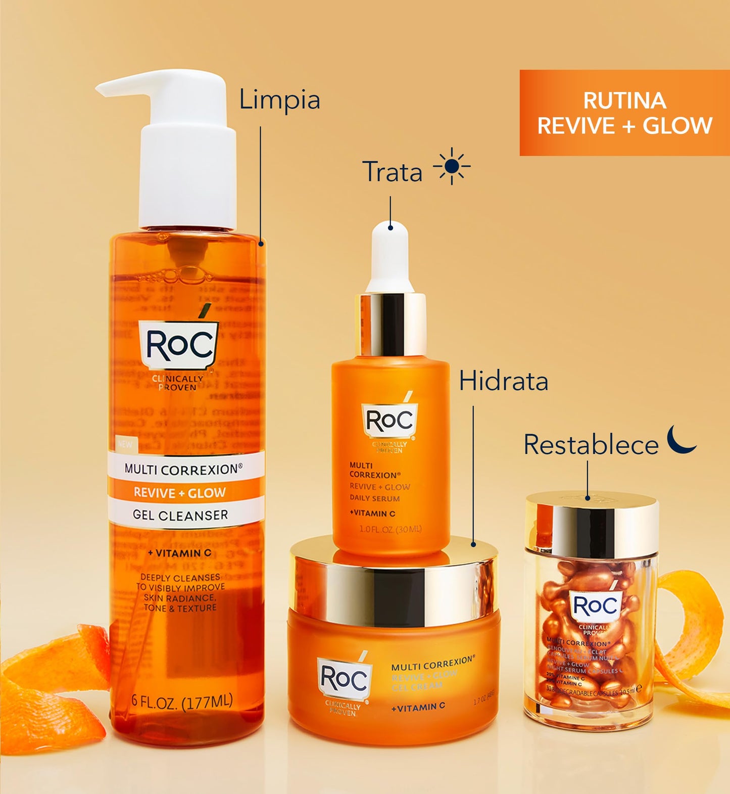 RoC Multi Correxion Revive + Glow Vitamin C Night Serum Capsules for Brightening, Dark Spots, and Texture