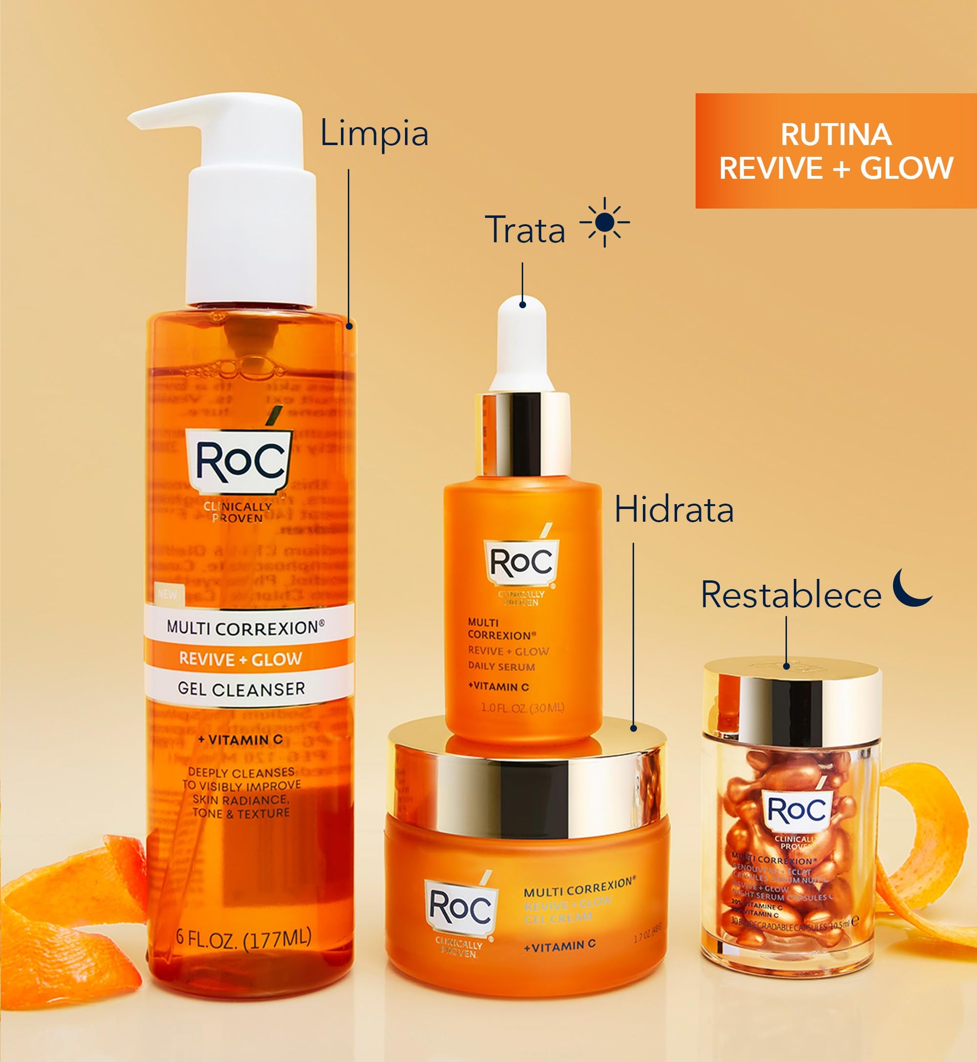 RoC Multi Correxion Revive + Glow Vitamin C Night Serum Capsules for Brightening, Dark Spots, and Texture