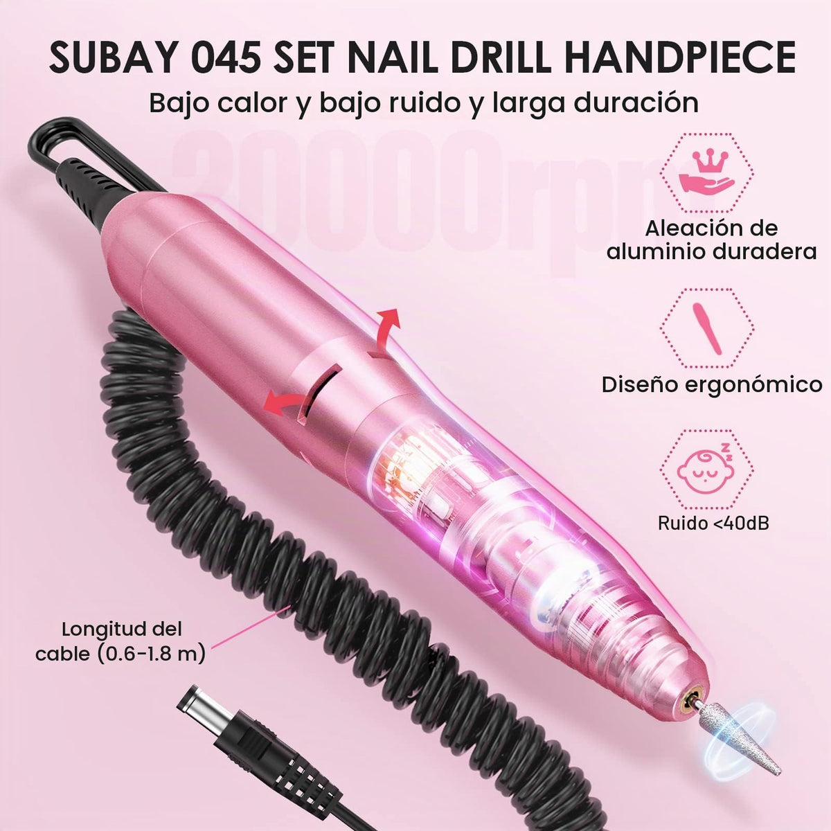 Kit de Manicura y Pedicura Máquina Taladro de Uñas Eléctrico Profesional con Limas y Bandas de Lijado Marca Finger Toe Nail Care Rosa