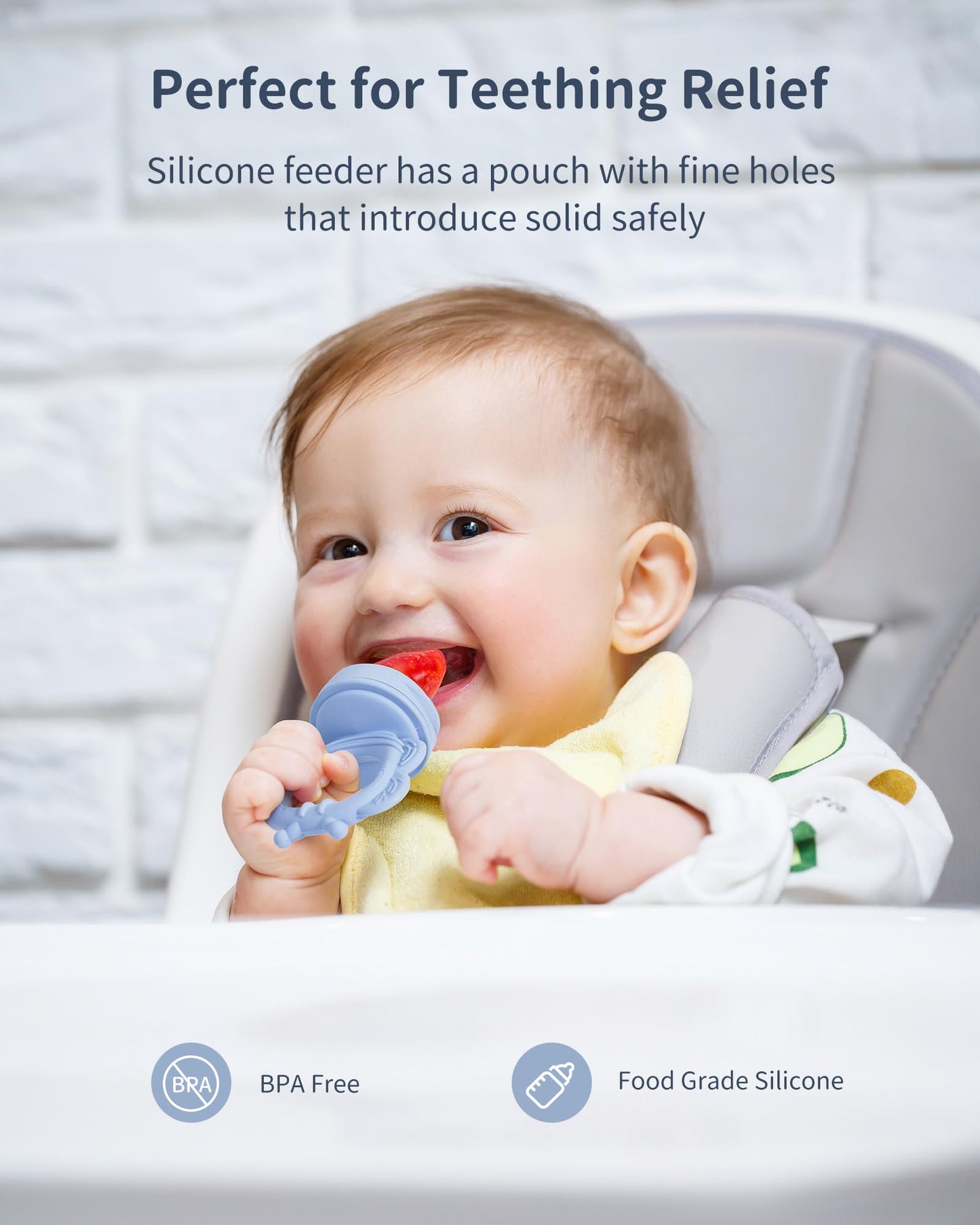 Alimentador de alimentos de frutas de bebé de silicona con bandeja para congelador
