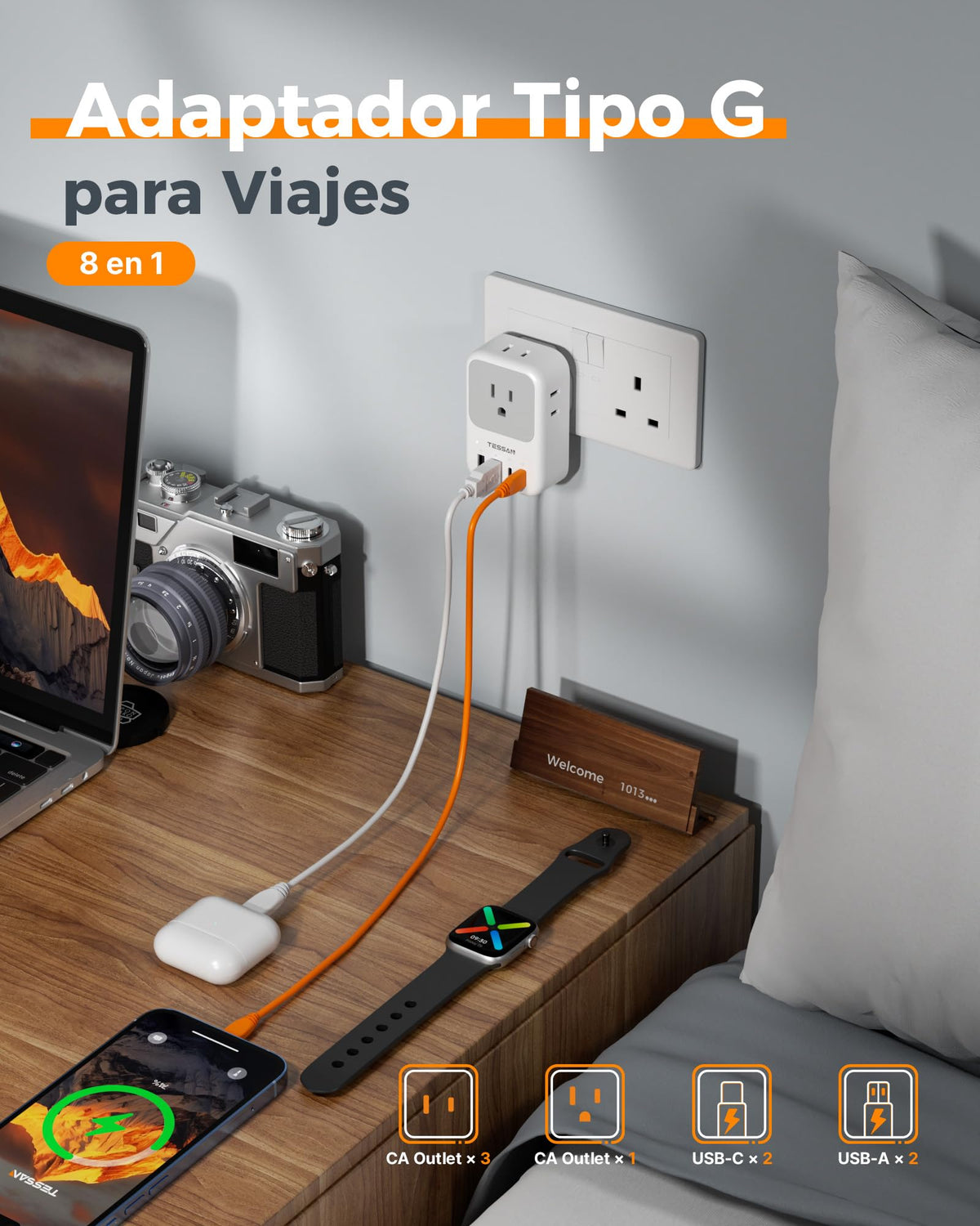 Adaptador de Viaje TESSAN UK Enchufe Reino Unido