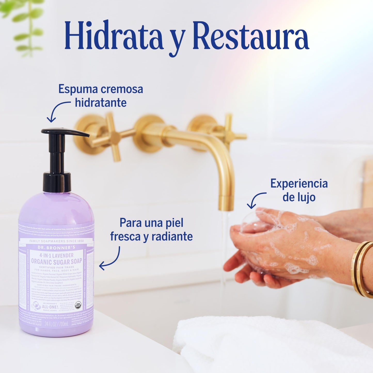 Dr. Bronner's | Jabón de azúcar orgánico líquido, fórmula hidratante y vegana para manos, cuerpo y rostro - Lavanda, 355 ml