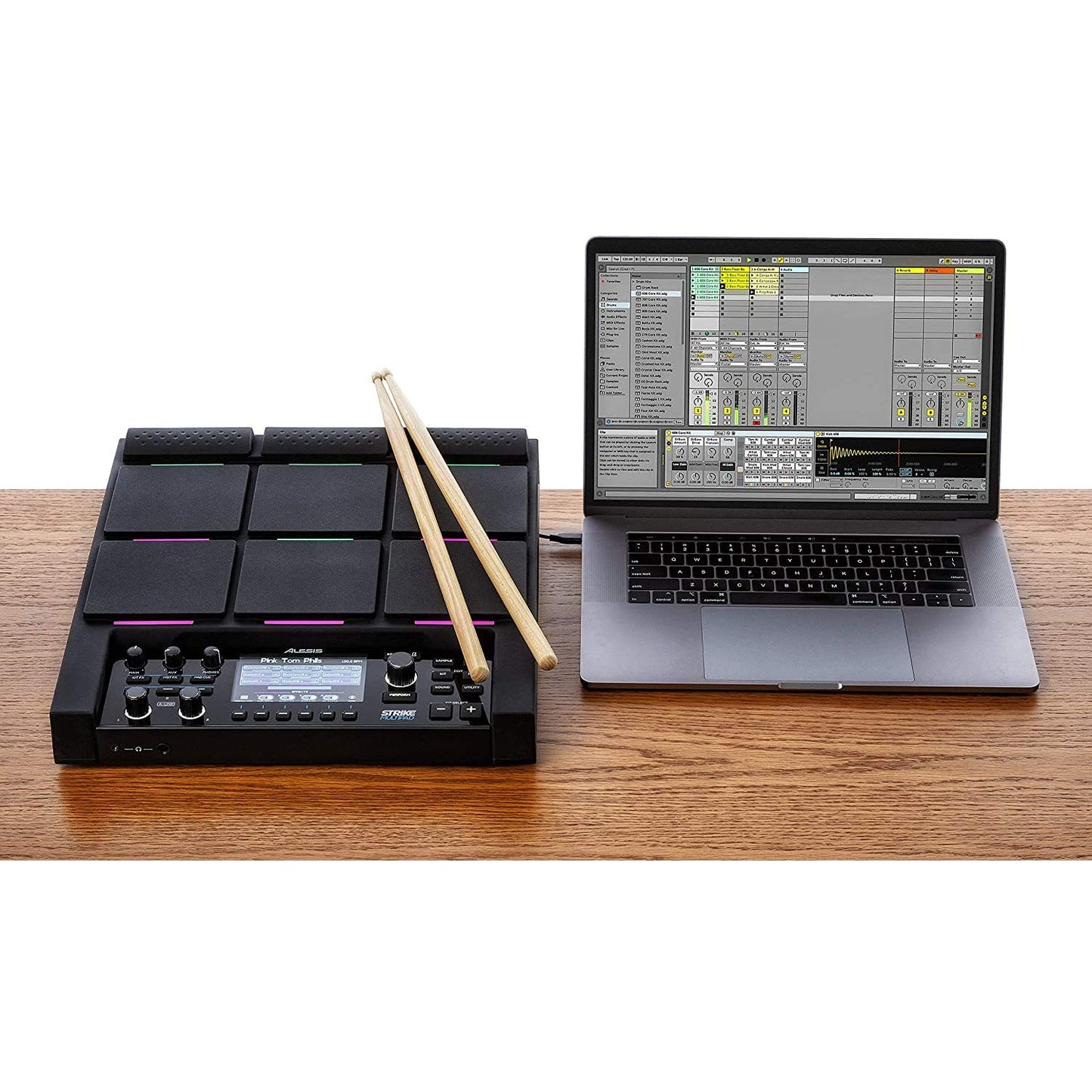 Alesis Strike Multipad - Pad de Percusión, 9 Disparadores RGB, Sampler, Looper, Tarjeta de Sonido 2 Entradas/2 Salidas, Carga de Samples USB, Pantalla