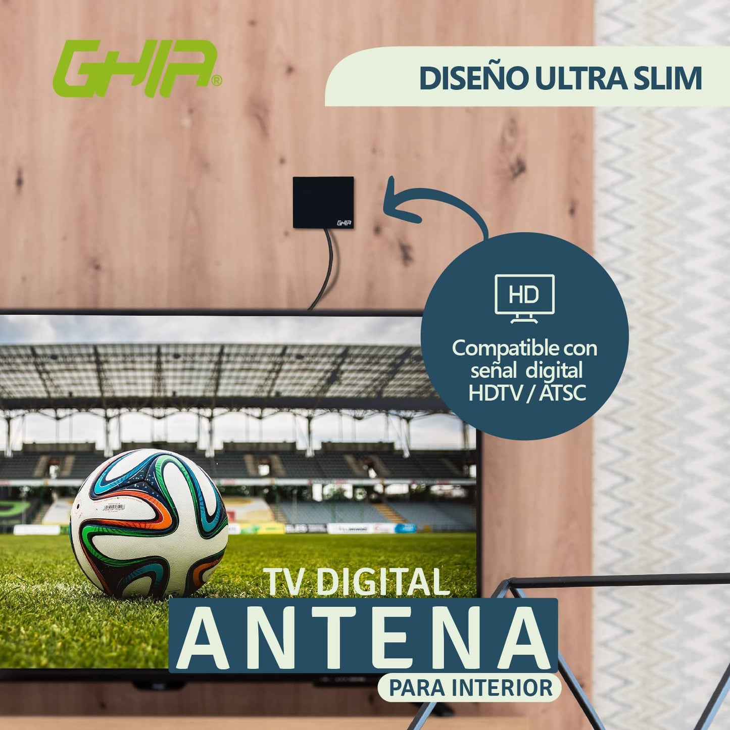 GHIA Antena para Interior con Amplificador GANT-001