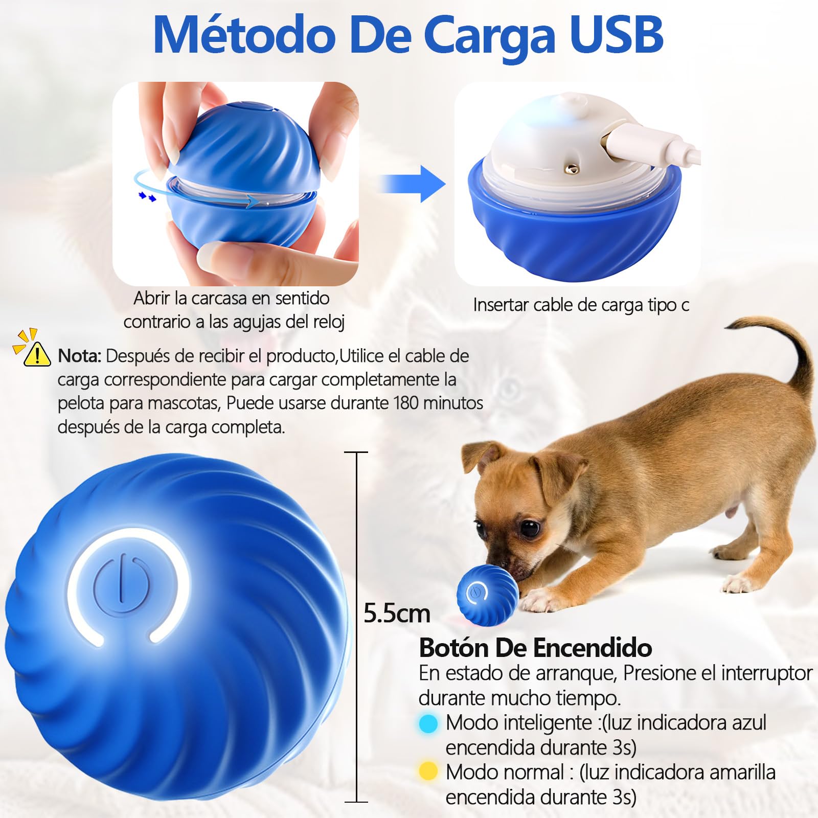 Pelota de Juguete Interactiva UIOERGF para Perros y Gatos Inteligente