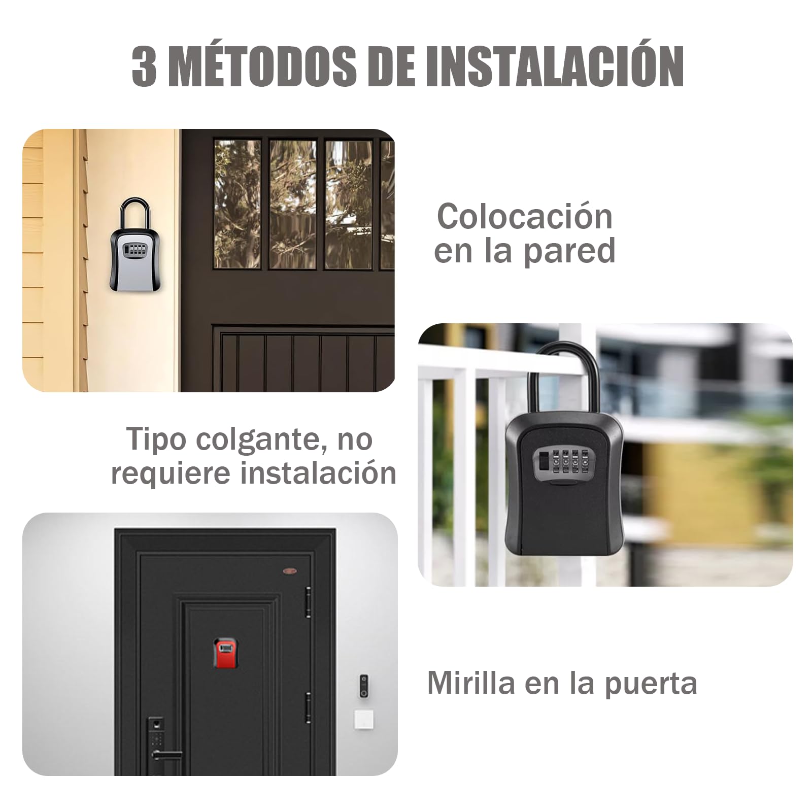 Caja de Llaves Aleación con Gancho,Caja Fuerte De Almacenamiento con Candado de Combinación Montada Pared para Llaves,Adecuado para Hogar,Oficina,Almacenamiento de Llaves de Repuesto (Gris)