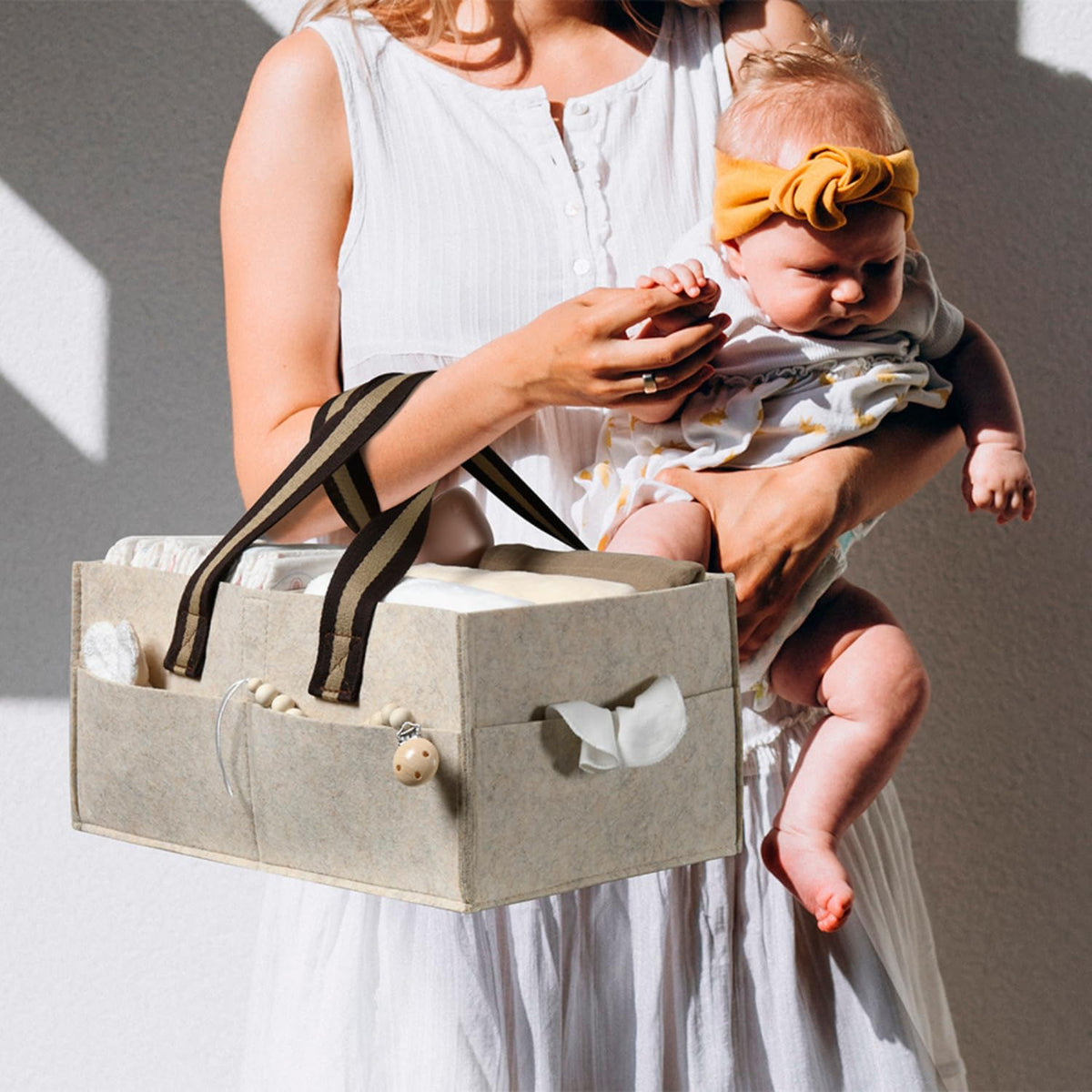 Organizador de pañales para bebé HOME FOR EACH para estación de pañales, artículos esenciales para recién nacidos, cesta de almacenamiento de guardería, regalos de baby shower y artículos