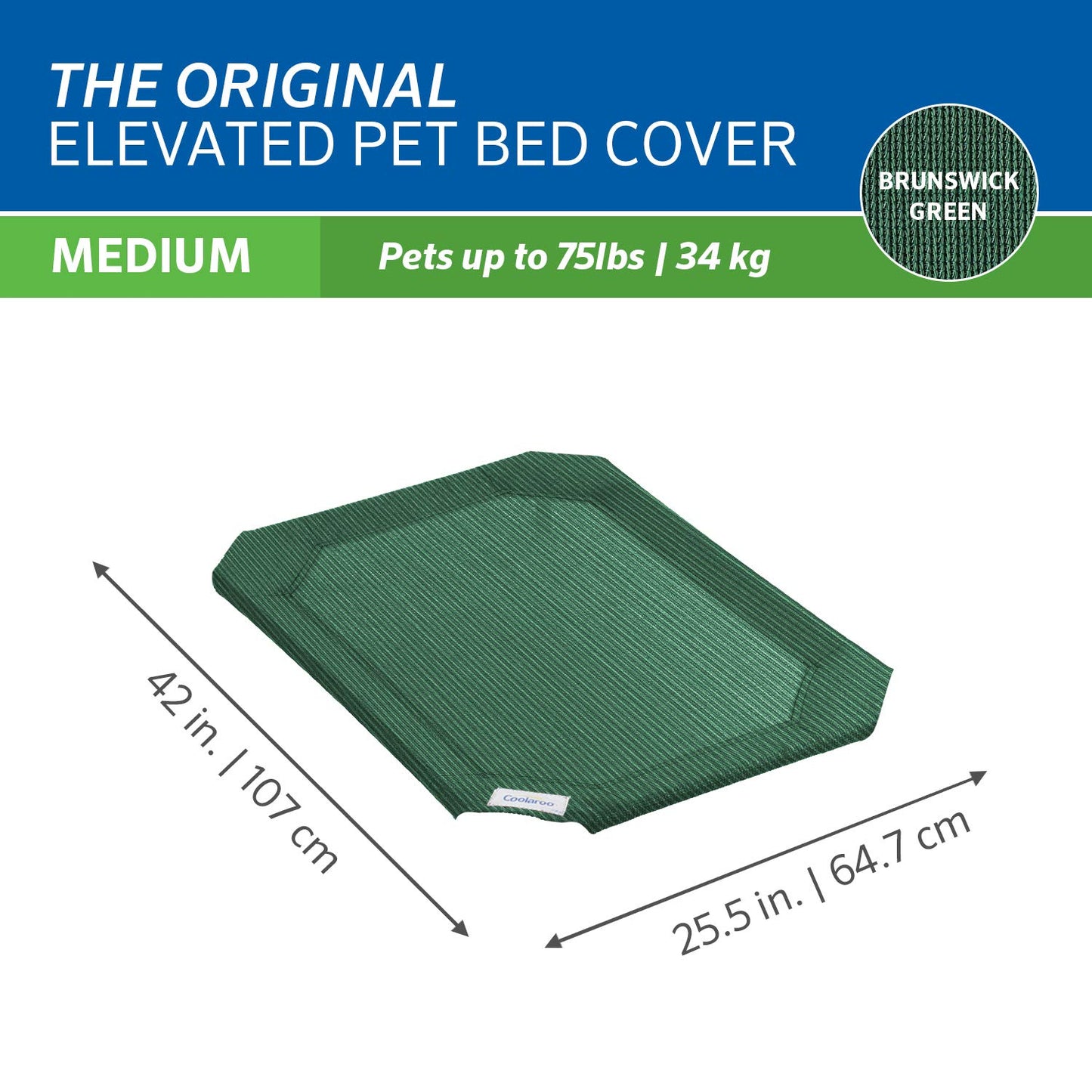 Coolaroo Cubierta de Repuesto, la Original Cama elevada para Mascotas, Brunswick Green, Medium (M)