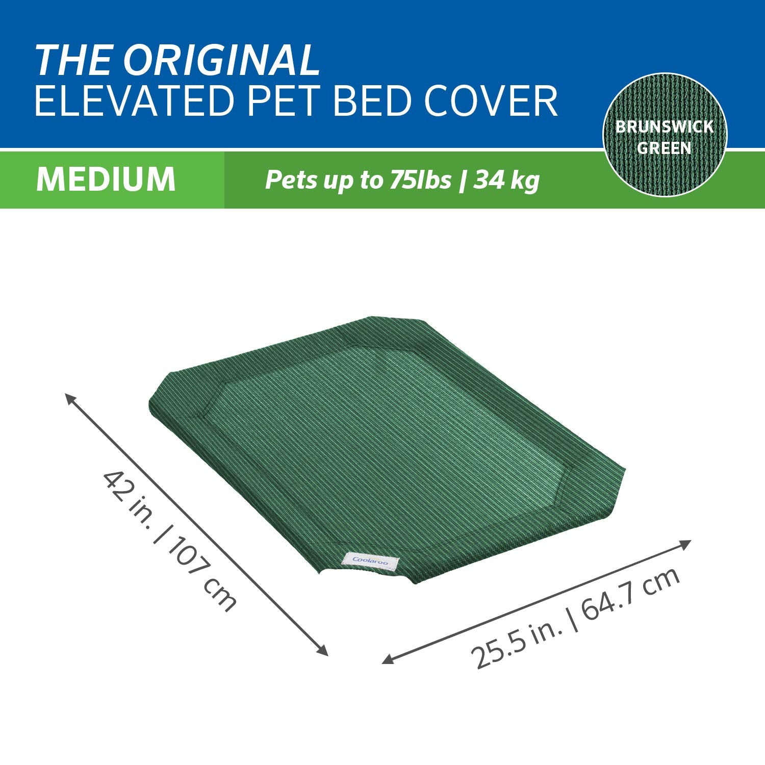 Coolaroo Cubierta de Repuesto, la Original Cama elevada para Mascotas, Brunswick Green, Medium (M)