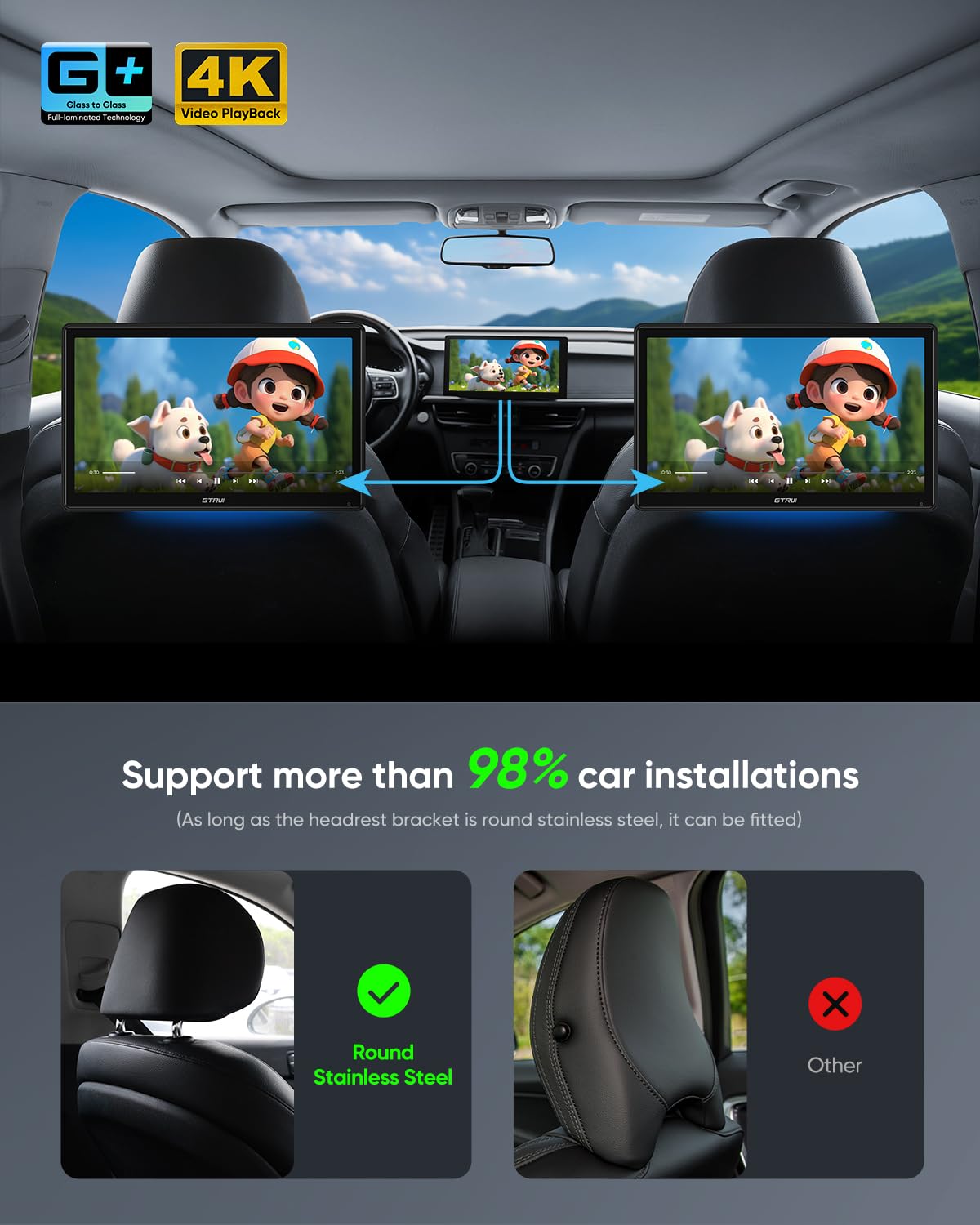 Monitor de Coche GTRUI Android 4K 15,6 Pulgadas con Sistema de Entretenimiento Trasero Compatible con Teléfono Inalámbrico Mirror