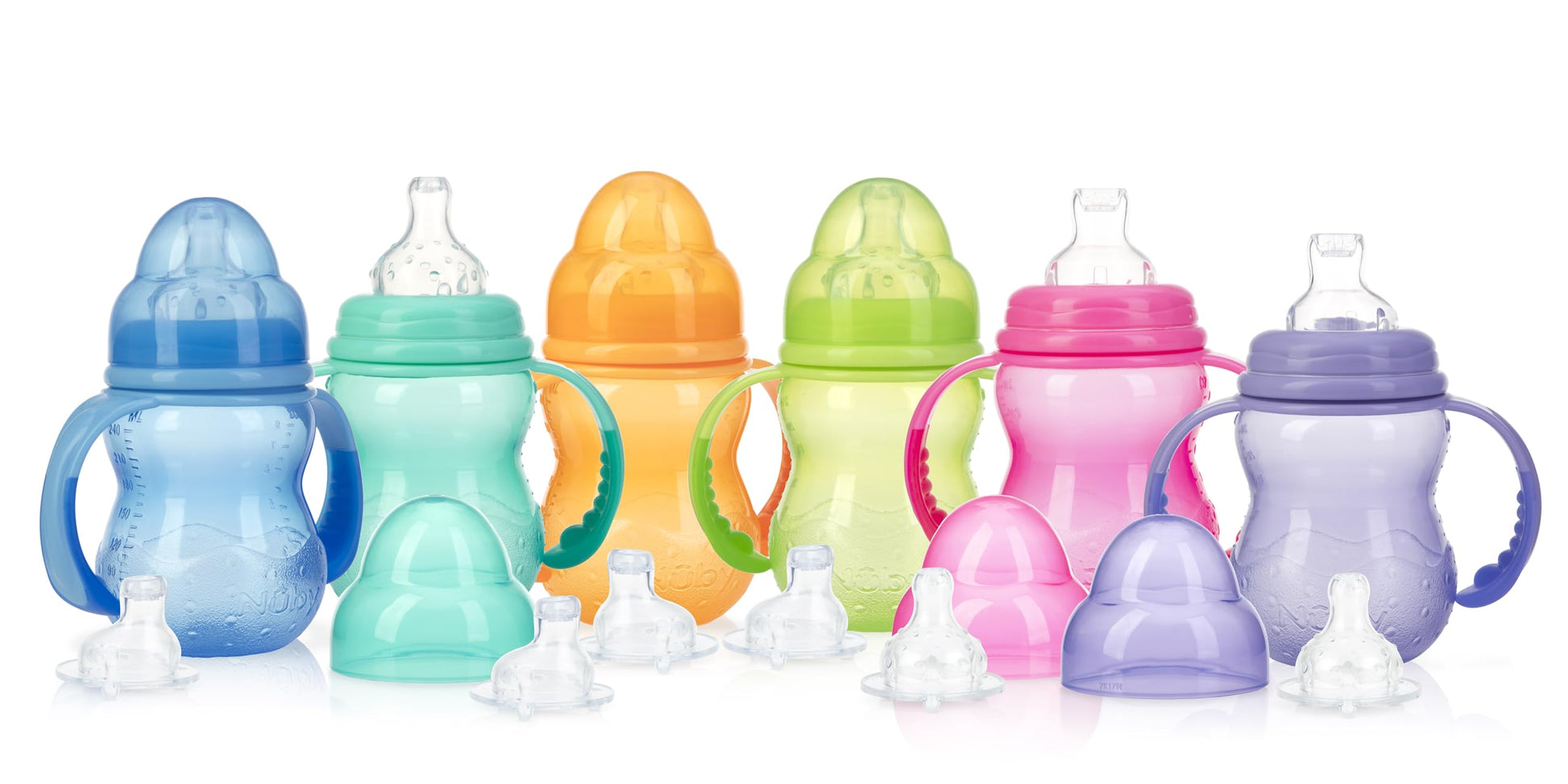 Botella de Cuello Ancho Nuby Multicolor sin Goteo de 3 Etapas para Niños
