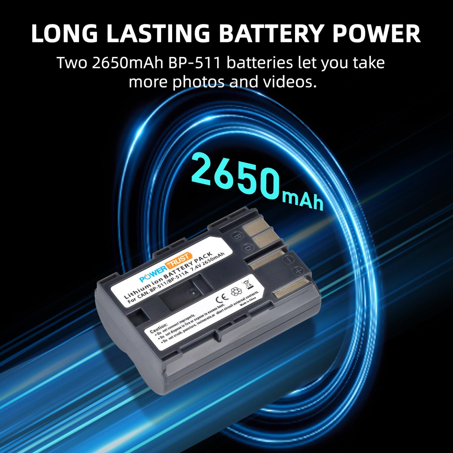 Batería y Cargador Dual USB LCD Powertrust 2650 mAh 2-Pack para Canon EOS 40d 300d 5d 20d 30d 50d
