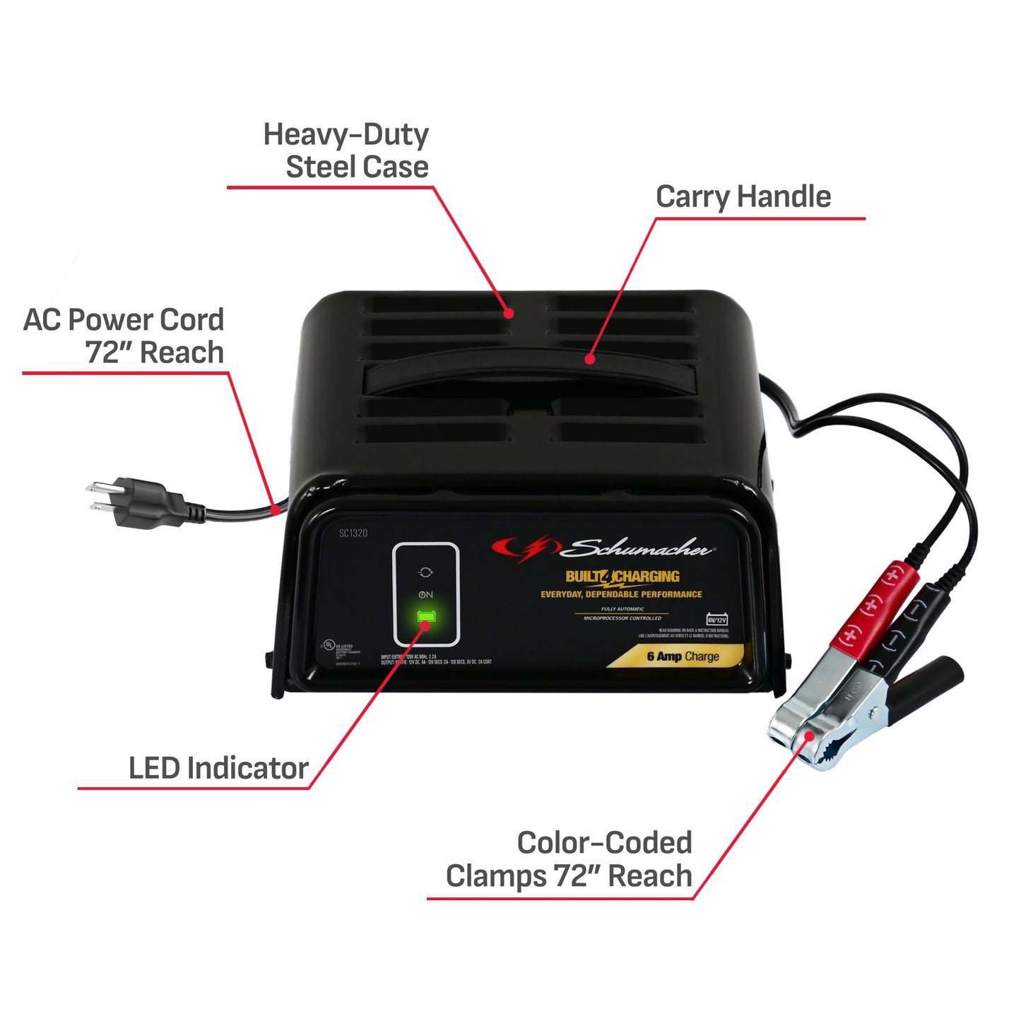 Schumacher SC1320 Cargador/Mantenedor Automático de baterías 6 Amp 12 Volts.