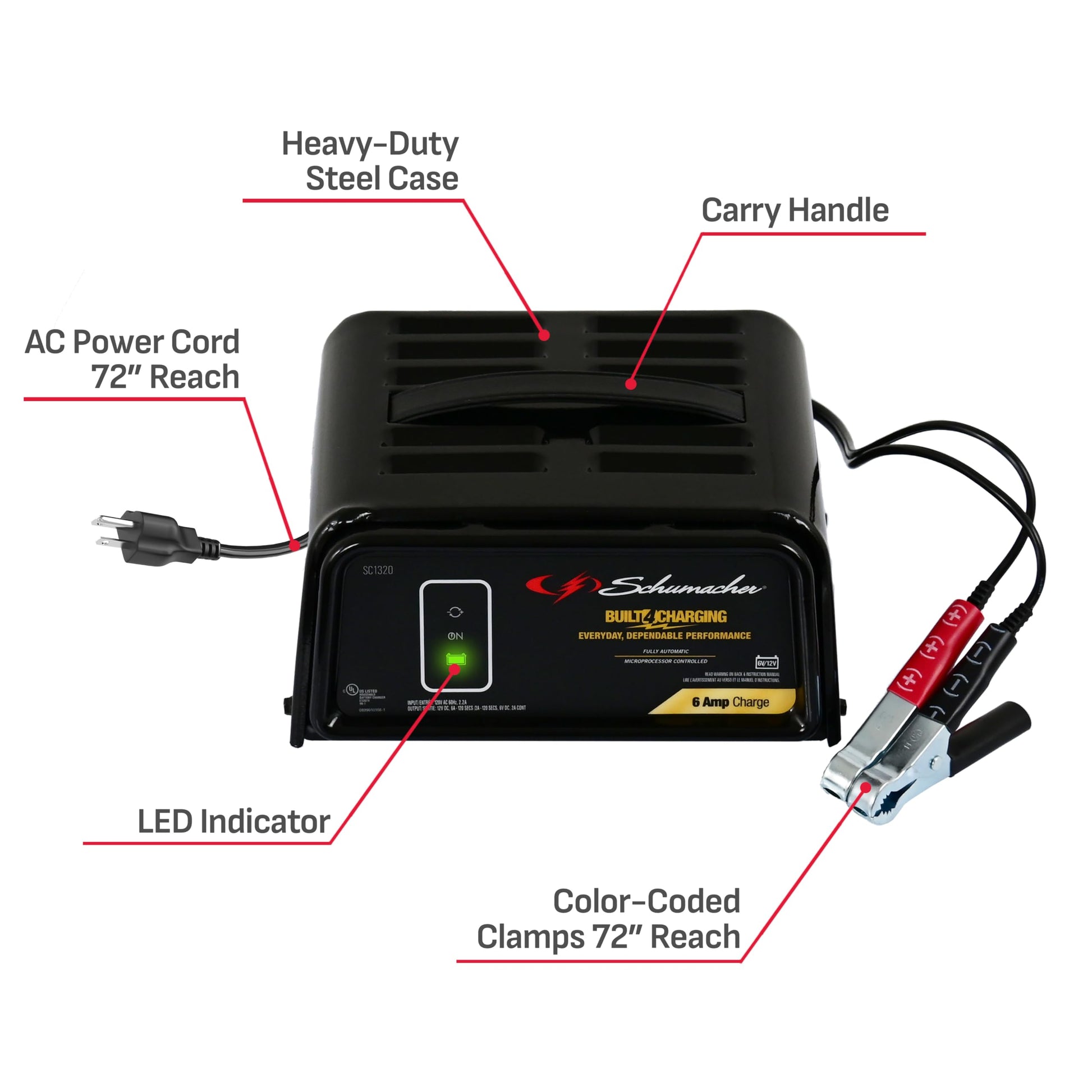 Schumacher SC1320 Cargador/Mantenedor Automático de baterías 6 Amp 12 Volts.