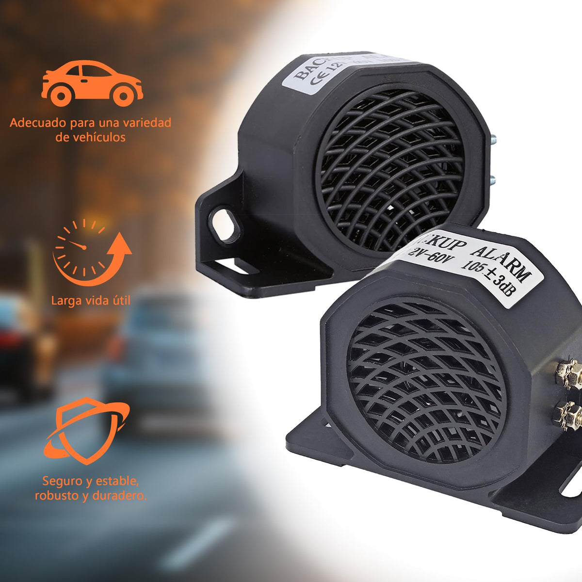 Alarma de Reversa COUWELL Negra Universal Impermeable para Camiones y Vehículos Pesados
