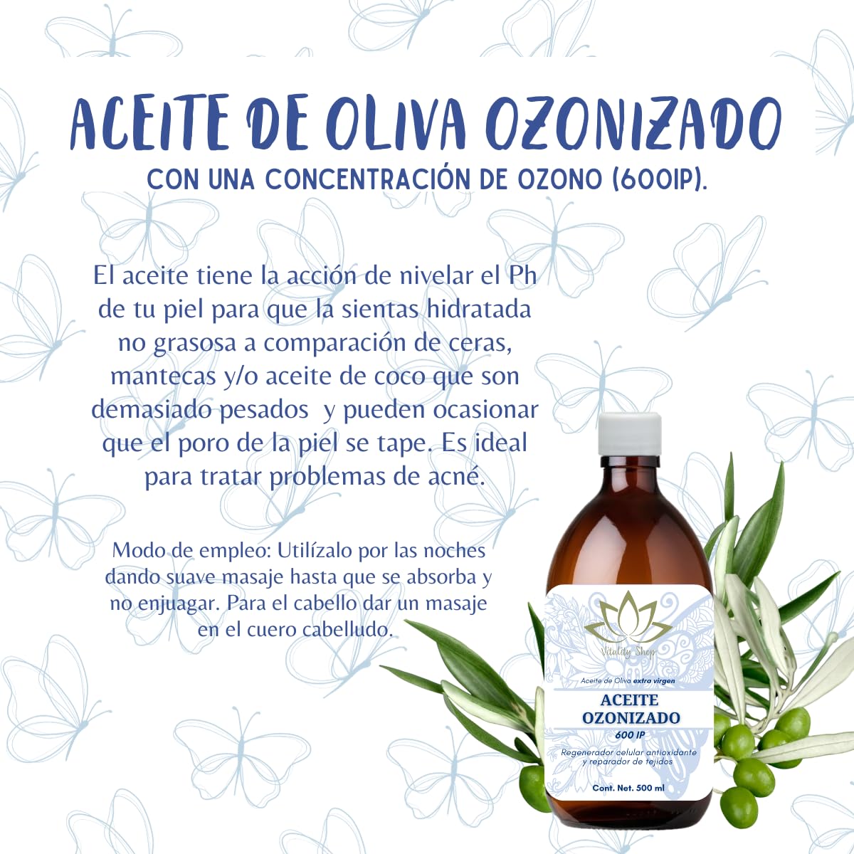 Aceite Ozonizado 600 IP regenera la piel antioxidante, disminuye arrugas, revitaliza, regenera, hidrata y suaviza la piel. (500 ML)