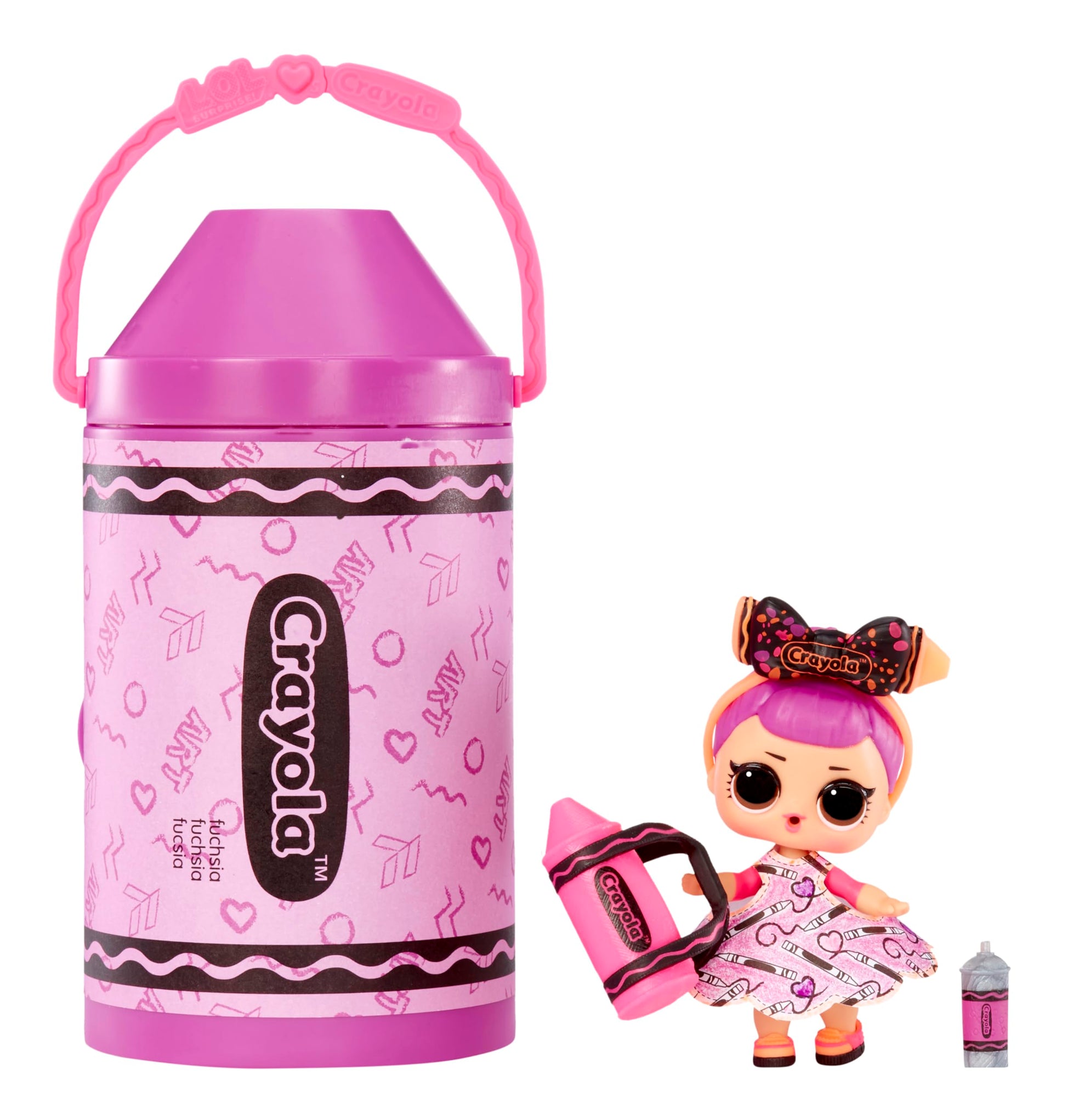 L.O.L. Surprise! Loves CRAYOLA - Colour Me Studio con Muñeca Coleccionable - Más de 30 Sorpresas incluyendo Muñeca, Vestidos de Papel y 4 Crayones - Packaging capsula de crayón - Edad: 3+ años
