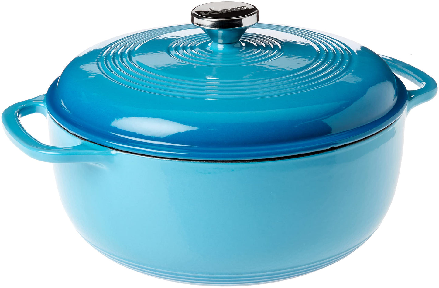 Lodge - Horno holandés de hierro fundido esmaltado de 6 cuartos con tapa, asas dobles, apto para horno hasta 500 °F o en estufa, uso para marinar, cocinar, hornear, refrigerar y servir, azul aciano