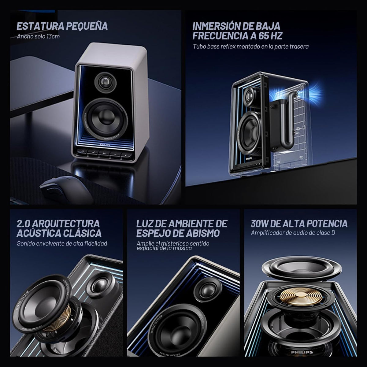 Altavoces de Estantería Philips RGB Subwoofer 20W y Tweeter 10W con Bluetooth y TWS