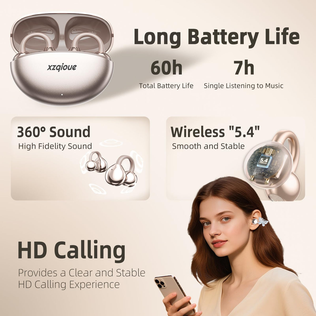 Auriculares Bluetooth xzqioue Mariposa Desmontable para Mujer