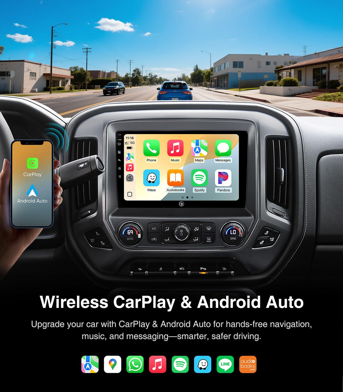 Radio de Coche Android 10 Pulgadas GMC Sierra Chevrolet Silverado 4G+64G Visualización Táctil Estéreo Compatible con Carplay y Android Auto GPS Navegación