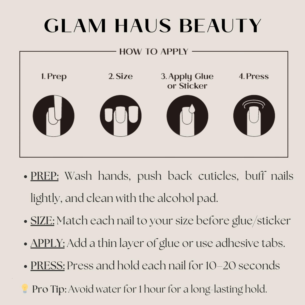 Glam Haus Beauty Uñas postizas rosa satinado | Cortas, cuadradas, rosa perlado, acabado brillante, calidad profesional | 16 tamaños - Kit de 32 uñas con pegamento y pestañas adhesivas