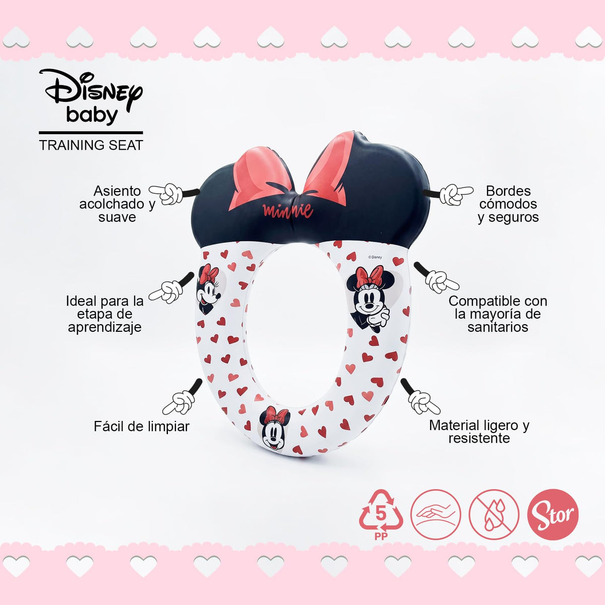 Reductor de Ba?o Infantil Minnie Mouse | Asiento Wc Entrenador | Producto Oficial |coj?n Suave | F?cil de Limpiar | Stor