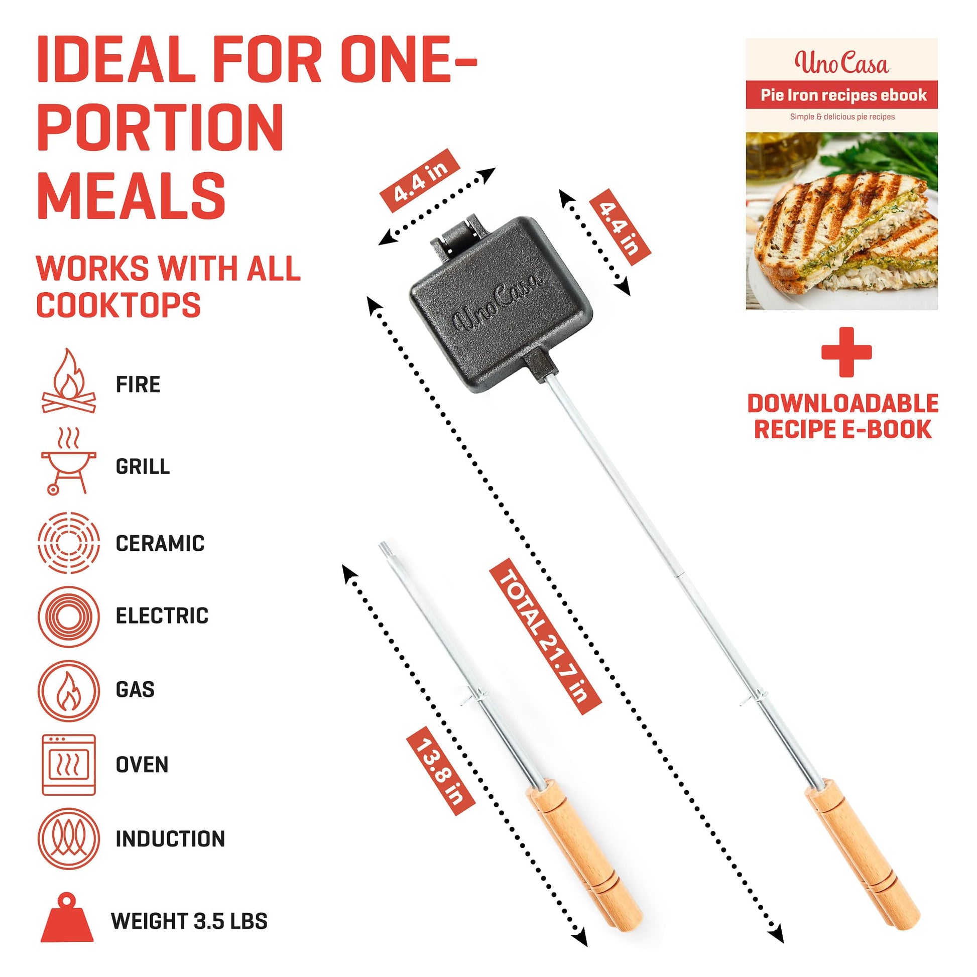 Sandwichera Hierro Fundido Uno Casa Gris para Tartas Dobles y Cocina de Fogata
