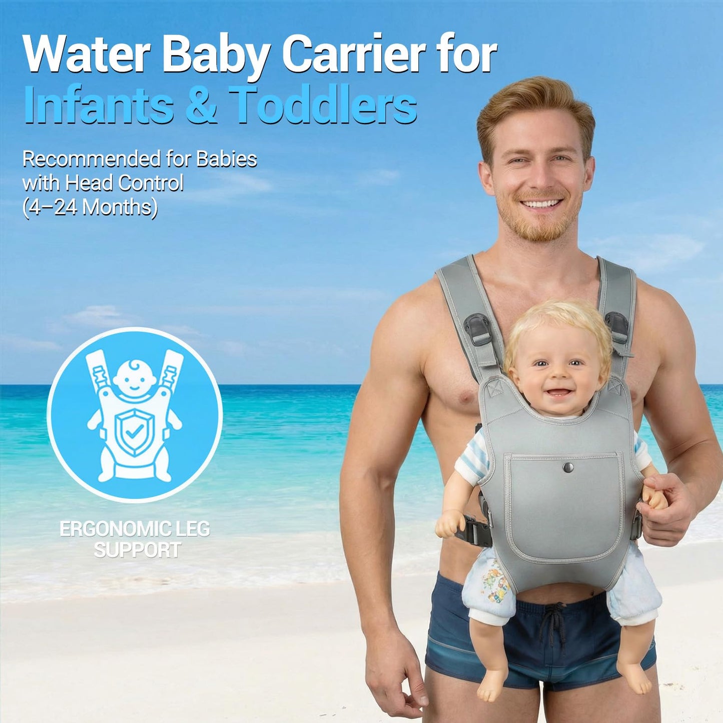 Portabebés de neopreno para bebés recién nacidos a niños, ergonómico e impermeable para el pecho con correas ajustables, transpirable y ligero, equipo de uso para verano, piscina, natación y playa