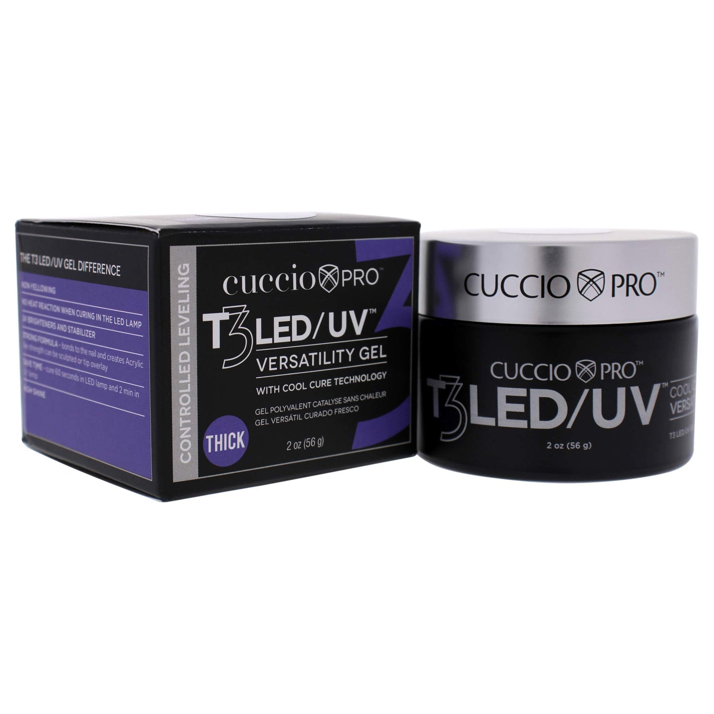 Cuccio Pro T3 LED/UV Cool Cure Versatility Gel - Controlled Levelling - Incredibly Flexible - Strong Adhesion - Thick Viscosity - Fast Application - Quick Cure - White - 56 G Nail Gel