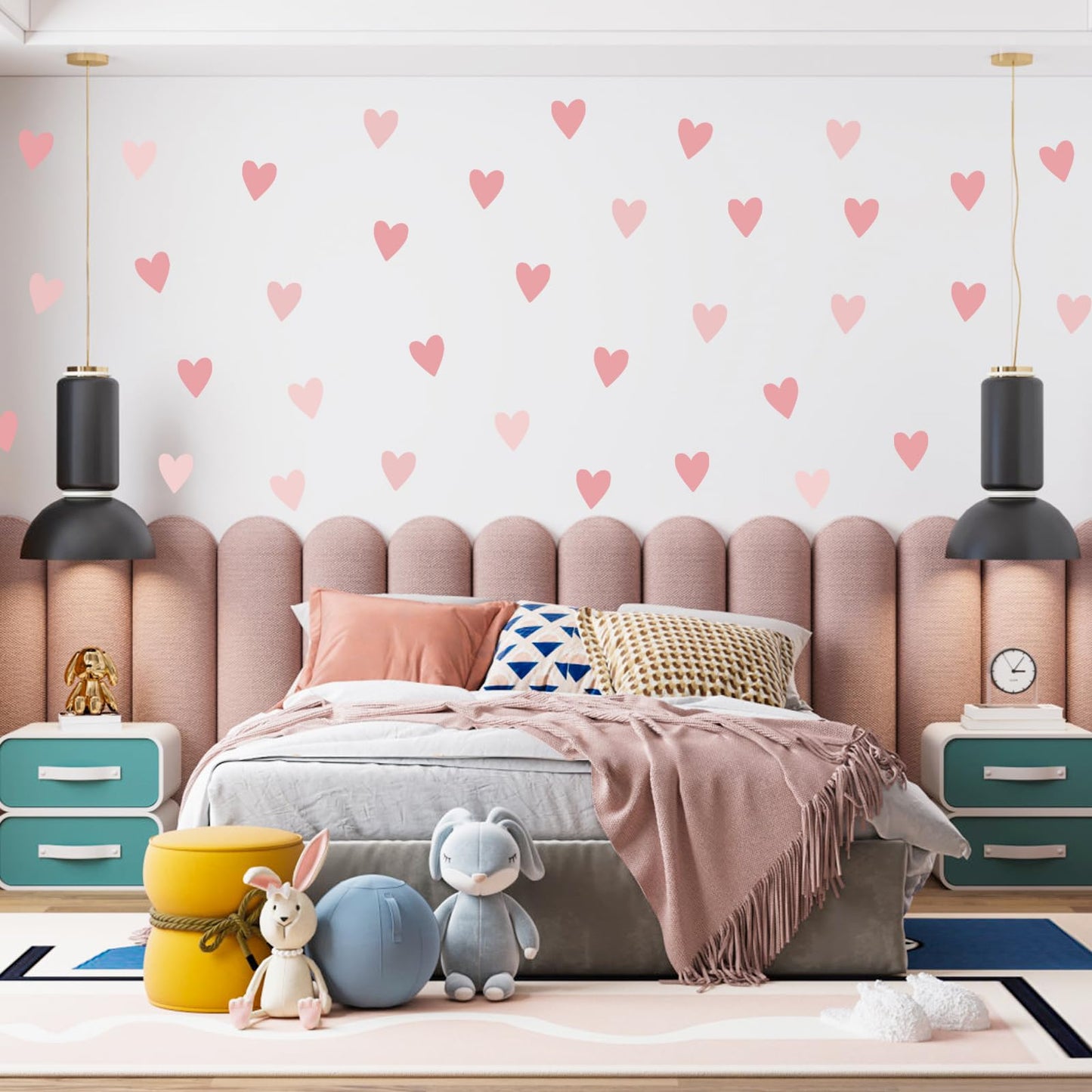Pegatinas de pared de corazón rosa, calcomanías de pared para habitación de niños, diseño de corazón amor, lindo cuarto de bebé, decoración extraíble estilo rosa (corazón rosa)