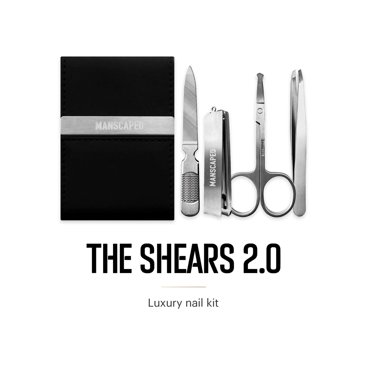 MANSCAPED® La caja de herramientas 4.0 contiene: The Lawn Mower® 4.0, The Weed Whacker® 2.0 cortador de pelo de nariz y oreja, The Plow® 2.0, The Shears kit de uñas de cuatro piezas, The Shed