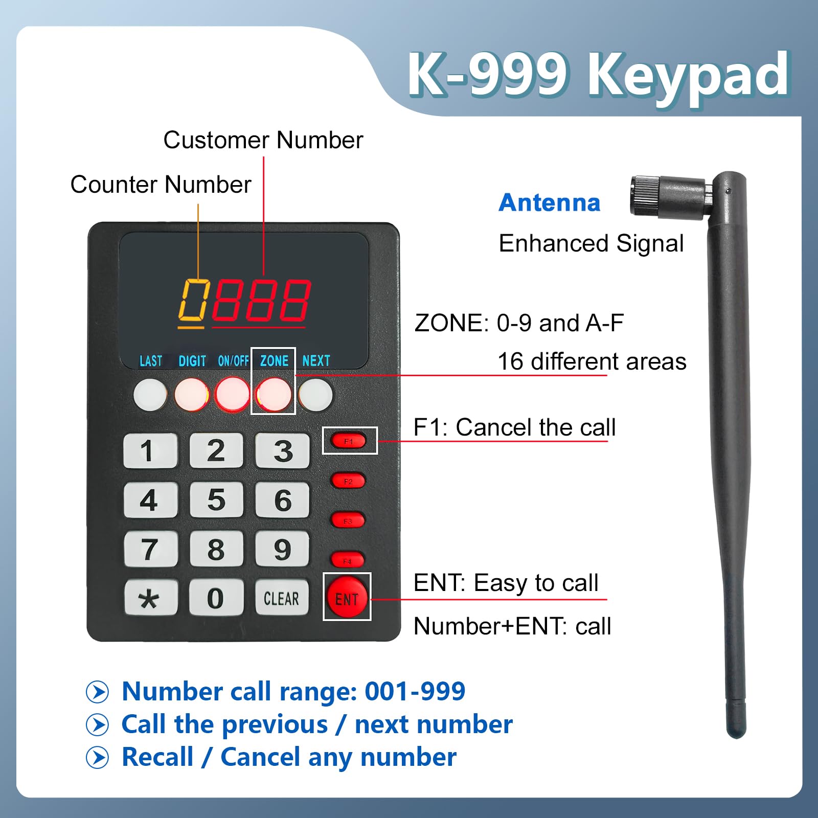 Ycall Sistema de números de Espera Take A Number System Wireless Queue Calling System para clínica médica, Restaurante, Hospital Banco, Espera, 1 keypad 1 Display