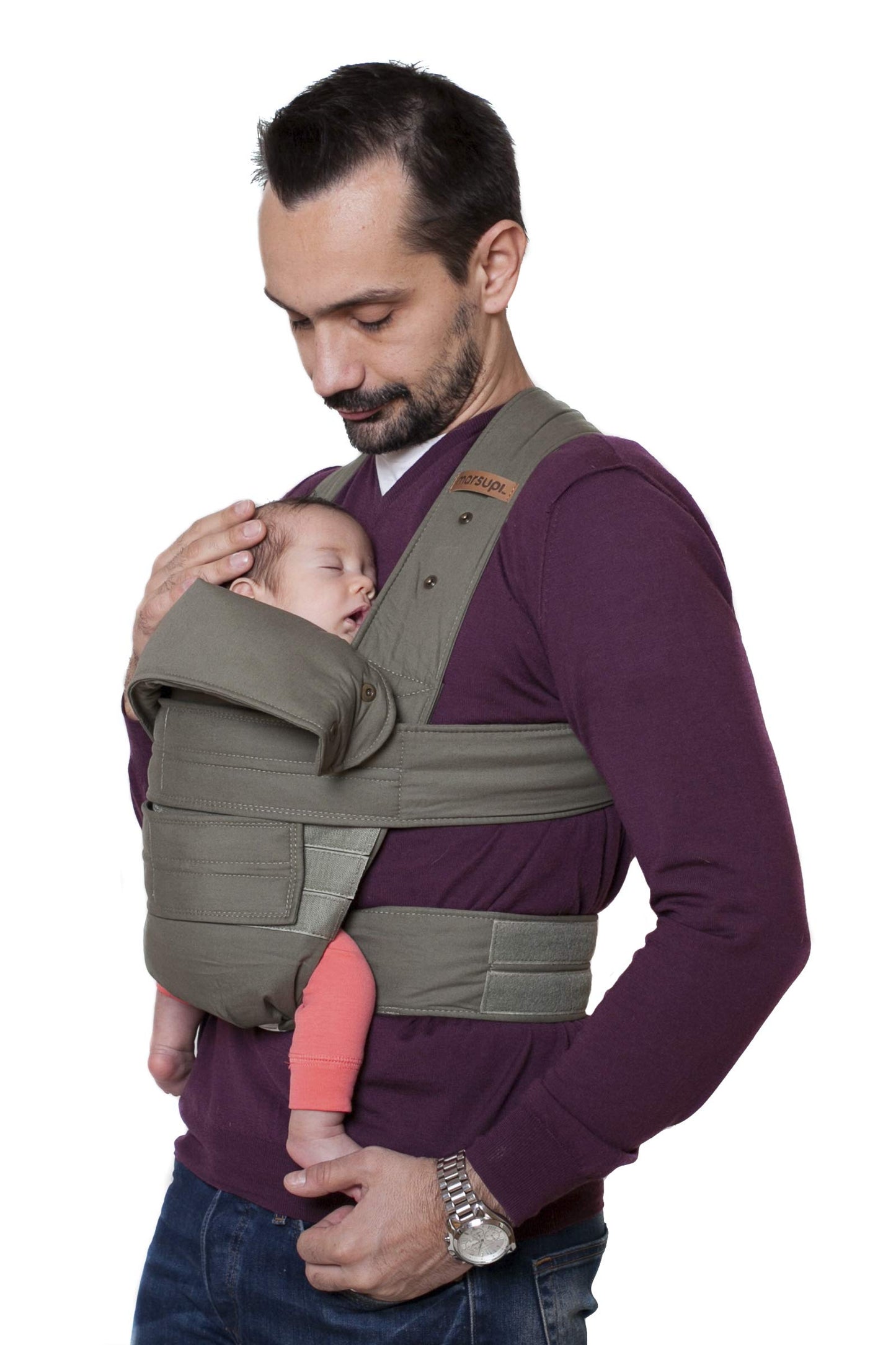 Portabebés Marsupi Algodón Orgánico Verde Oliva Ajustable 2 Posiciones Talla S/M