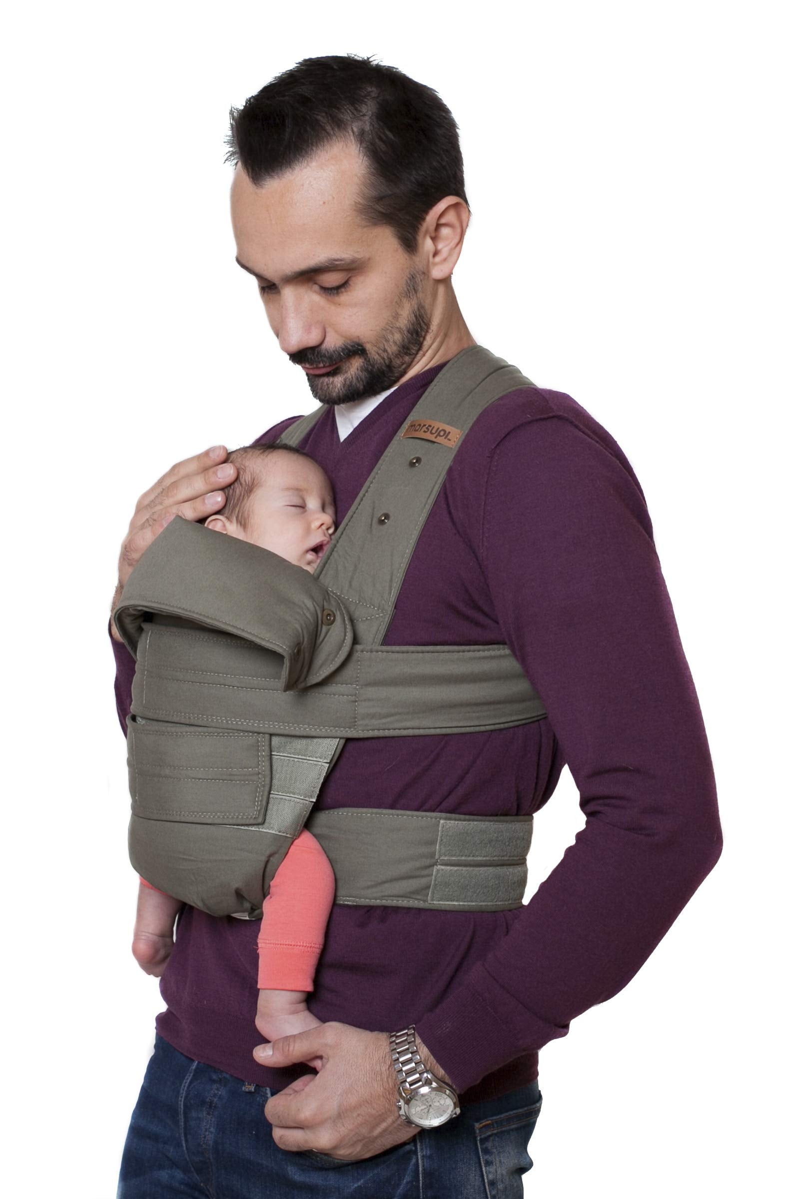 Portabebés Marsupi Algodón Orgánico Verde Oliva Ajustable 2 Posiciones Talla S/M