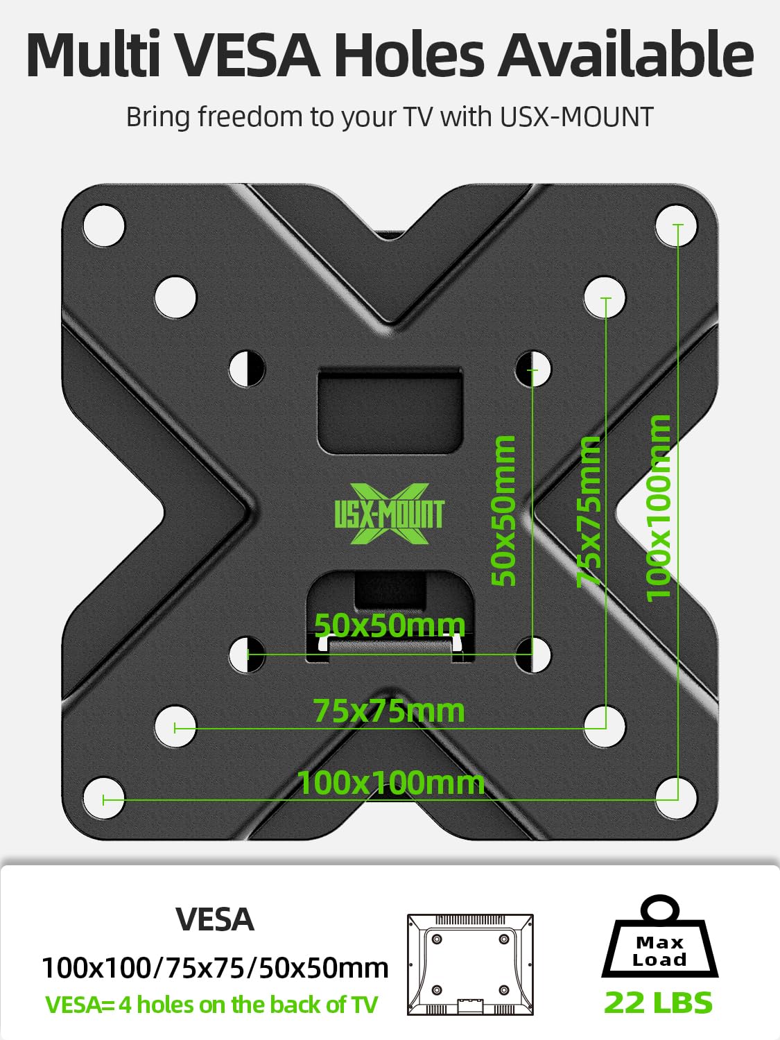 Soporte de Pared para TV y Monitor USX MOUNT Negro con Giro e Inclinación para 10-32 Pulgadas