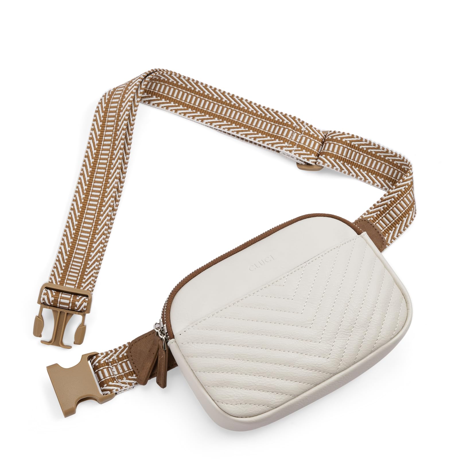 CLUCI - Riñonera para mujer, mini bolso cruzado en todas partes, correa ajustable, piel vegana, riñonera para mujer, A-1 Beige, Una talla