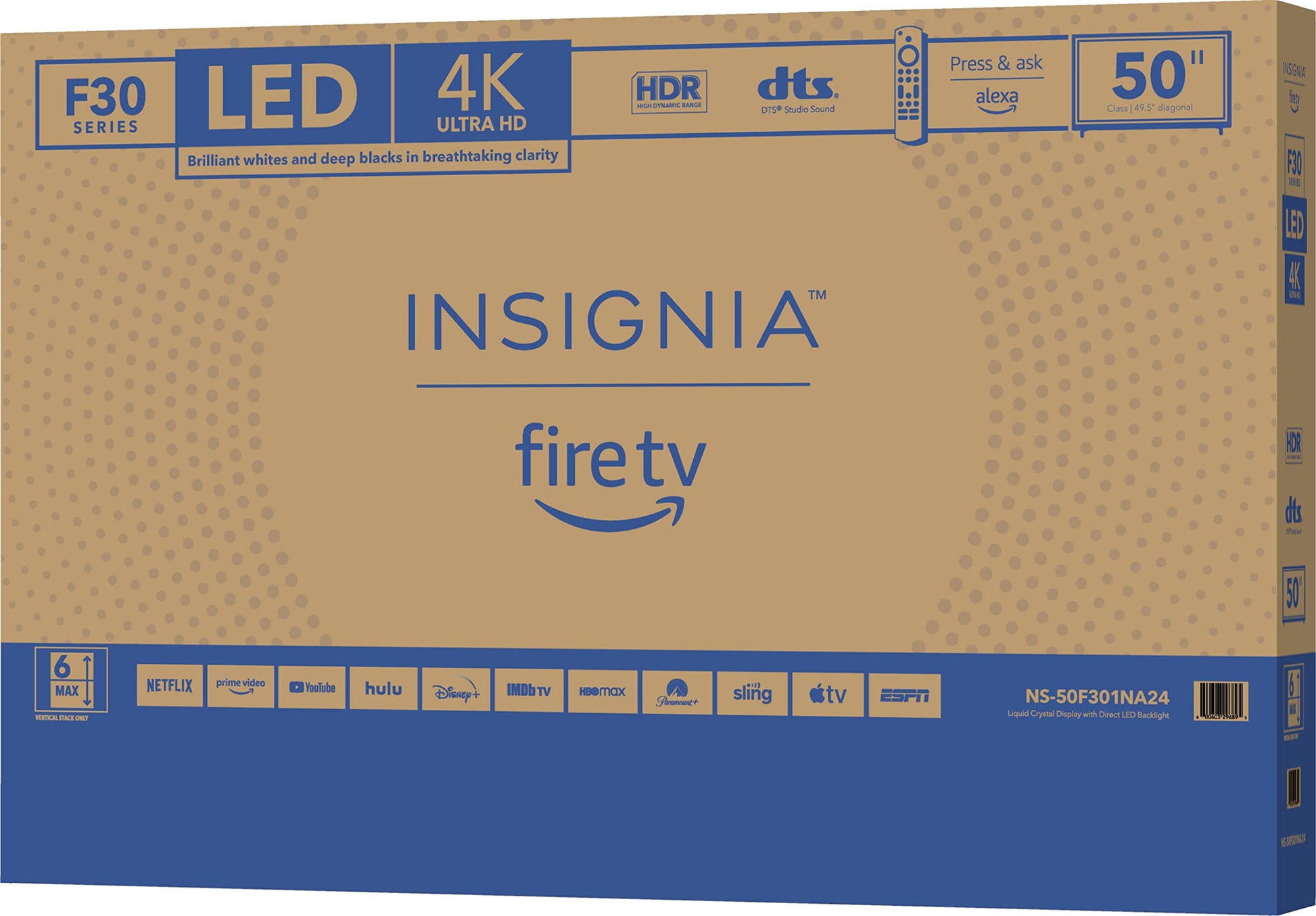 INSIGNIA TV 50" 4K UHD/Smart Fire TV/HDR/HDR10/CONTROL DE Voz/Alexa Incorporado/Miracast/Apple Air