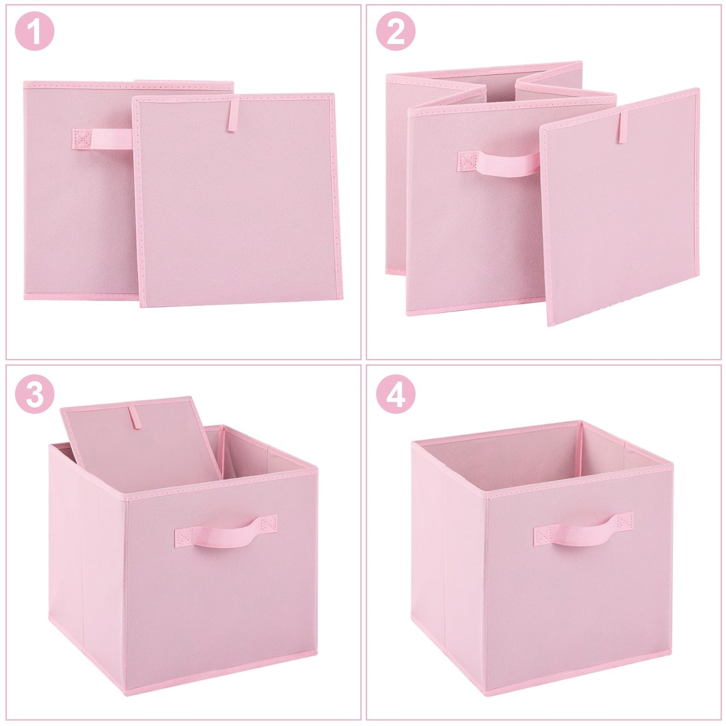 Cubos de tela para almacenamiento, paquete de 6, de 13 x 13 x 13 pulgadas, de colores divertidos y duraderos, con asas, cestas plegables para el hogar,color rosa
