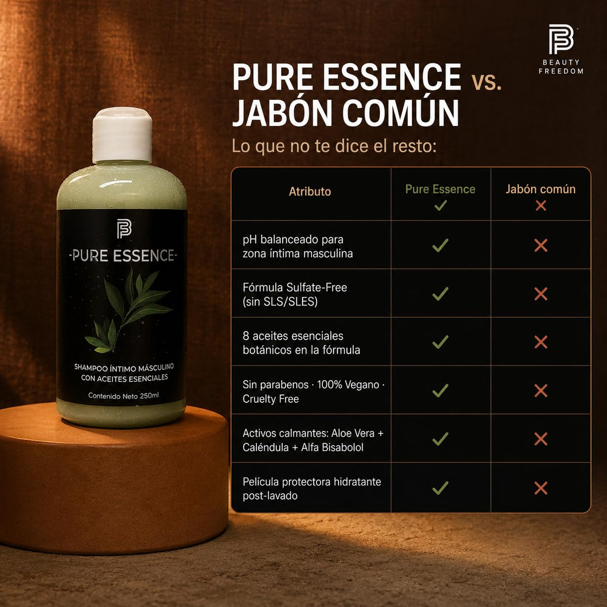 Shampoo Íntimo Para Hombre - Beauty Freedom Pure Essence 250ml - Jabón Íntimo - Con Aceites Esenciales De Romero, Lavanda Y Orégano - Gel Íntimo - Con Manzanilla Aloe Vera Y Vitamina E