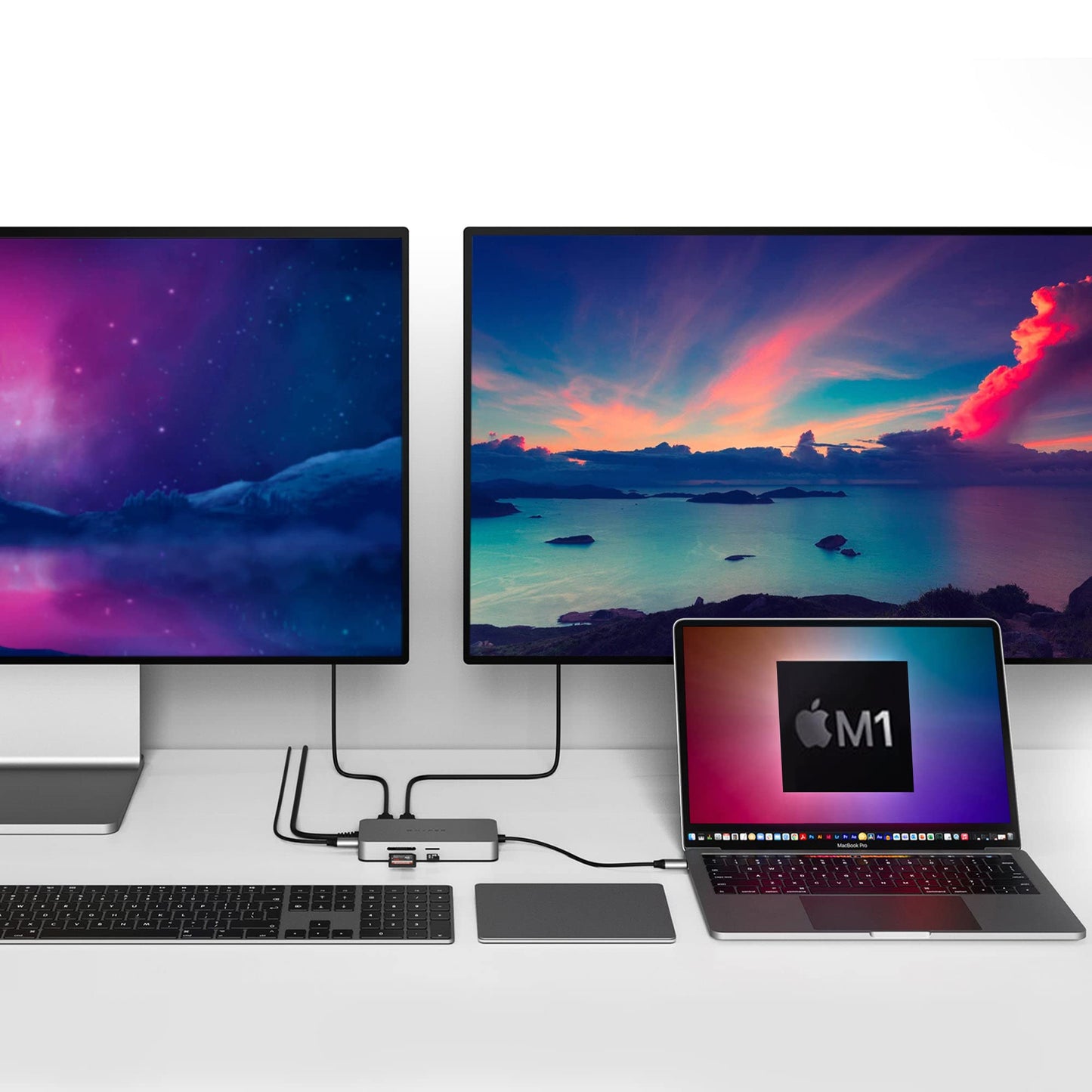 Hyper Drive Dual 4K HDMI 10 en 1 USB C Hub para MacBook, Windows Laptop, Chromebooks con puertos tipo C. Soporta 2 monitores extendidos en MacBooks M1 con HyperDisplay