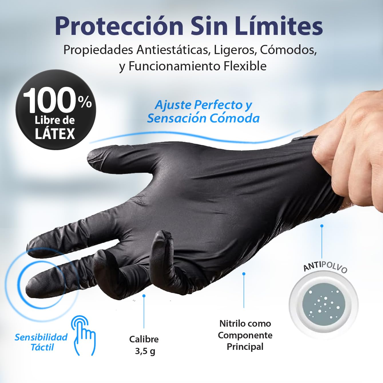 Best Trading 100 Guantes de Nitrilo Color Negro: Libres de Látex, Ajuste Perfecto sin Polvo, Guantes Premium con Tecnología Touchscreen. Seguridad y Funcionalidad en tus Manos (Grande)