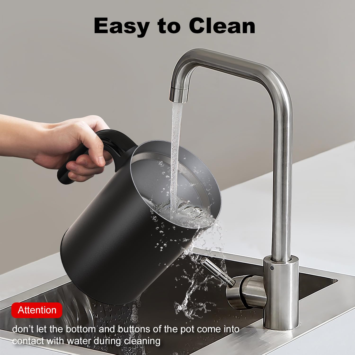 LONGDEEM Espumador de Leche Eléctrico 4 en 1, Negro, Acero Inoxidable, 300 ml, Apagado Automático