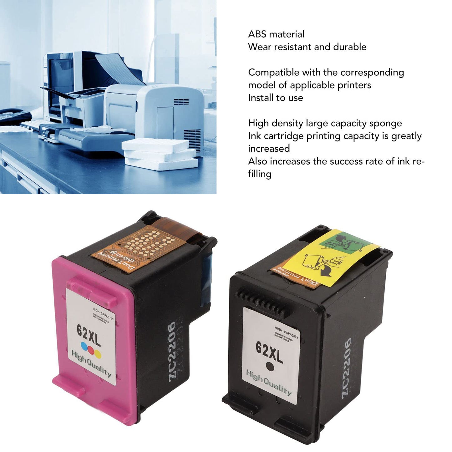 Hilitand Paquete Combinado de Cartuchos de Tinta 62XL Compatible con OfficeJet 200 258 5540 5542 5640 7640 Y para Impresora Envy 5540 5542 5545 5640, 1 Negro, 1 Tricolor, 2