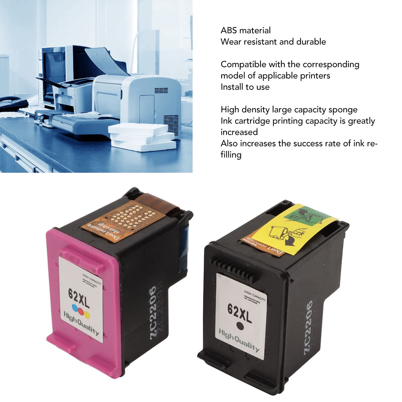 Hilitand Paquete Combinado de Cartuchos de Tinta 62XL Compatible con OfficeJet 200 258 5540 5542 5640 7640 Y para Impresora Envy 5540 5542 5545 5640, 1 Negro, 1 Tricolor, 2