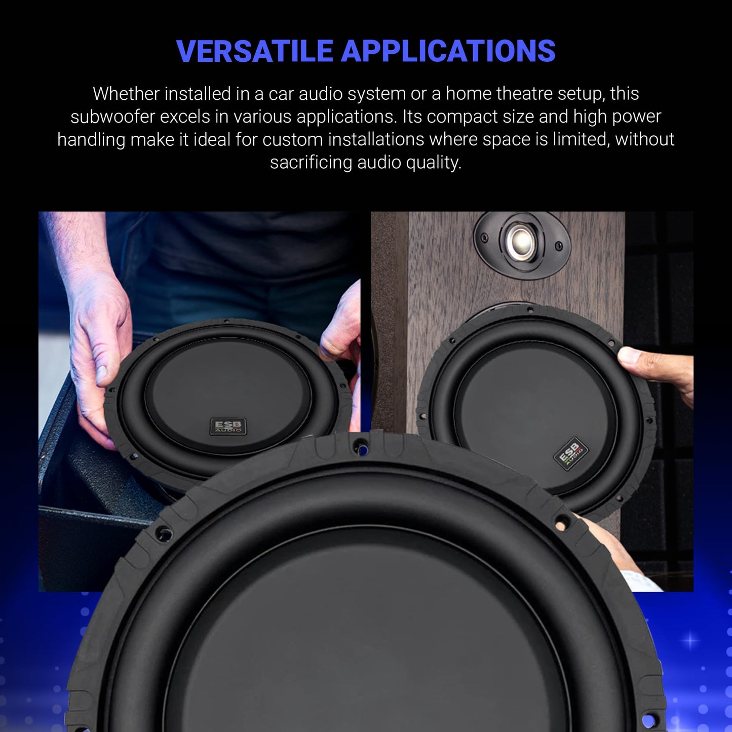 ESB Audio ESB 1.10SD 10''/250 mm 4+4 Ohm Subwoofer poco profundo: diseño ultracompacto, potente salida de graves, ingeniería de borde cortado, manejo de alta potencia | optimizado para cajas selladas
