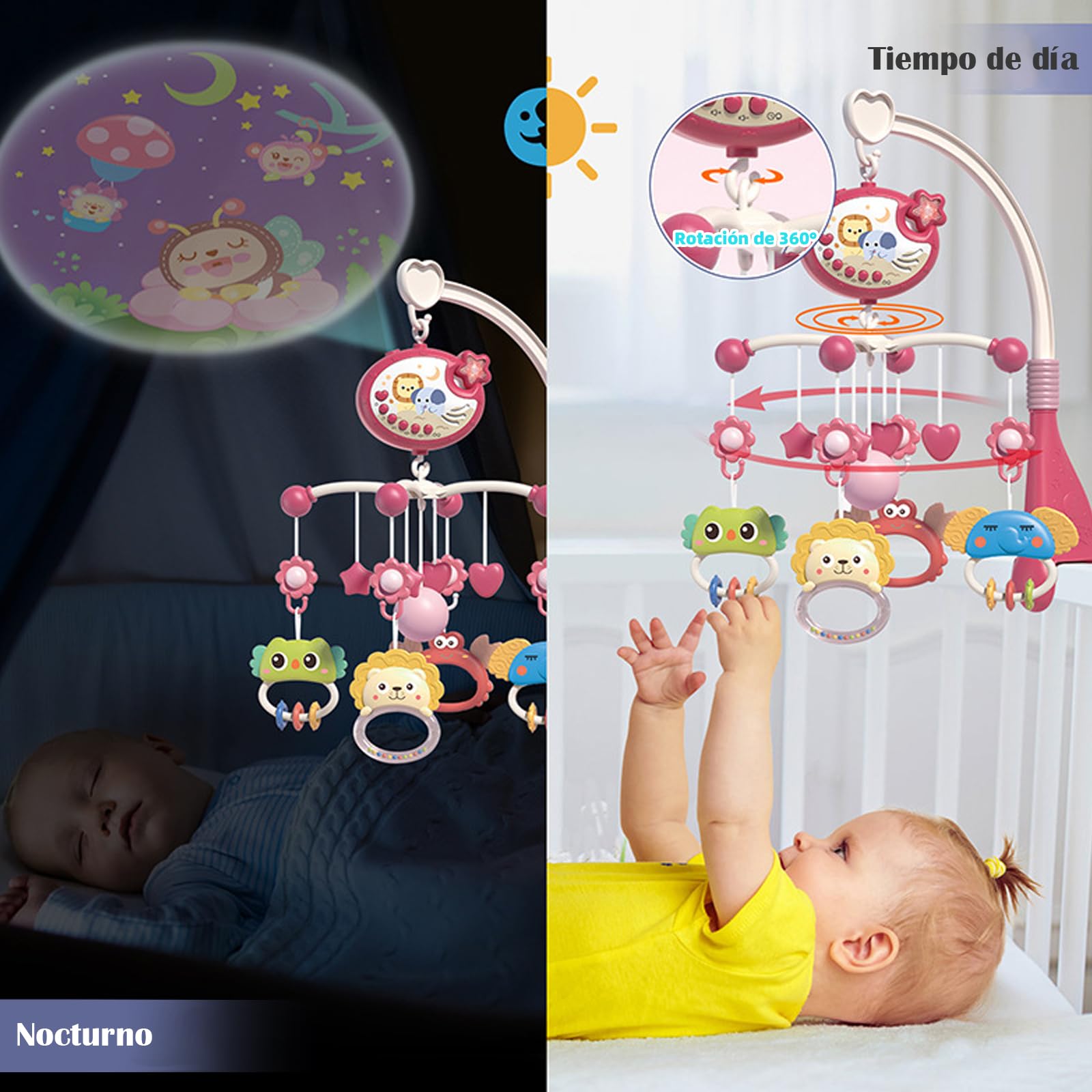 Juguetes para Cuna de Bebe Musical,Móvil para Bebé Giratoria 360° con Proyección y Mando A Distancia,decoración de cama para recién nacidos,Regalo para Recién Nacidos