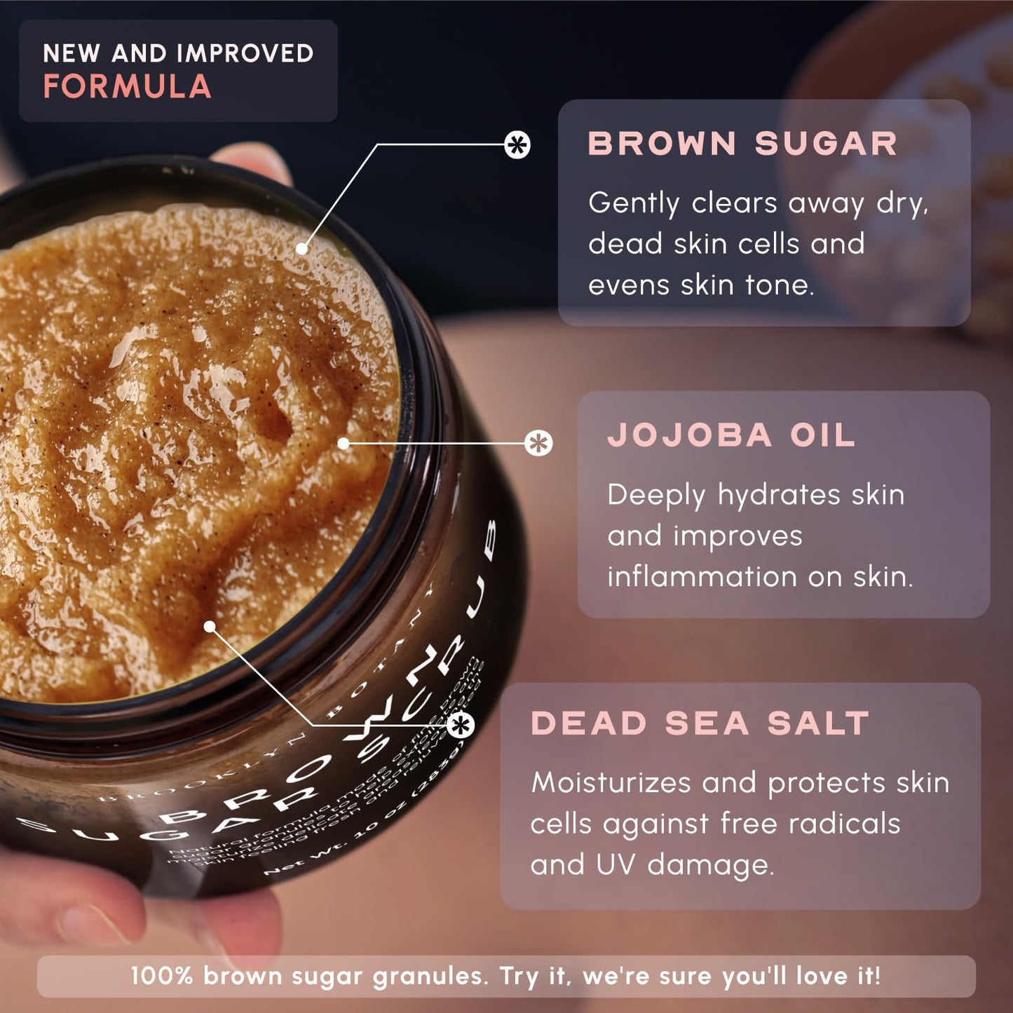 Brooklyn Botany - Brown Sugar Body Scrub - Exfoliating Face Scrub & Body Scrub for Cellulite, Stretch Marks, Skin Blemishes, and Varicose Veins, 10 oz