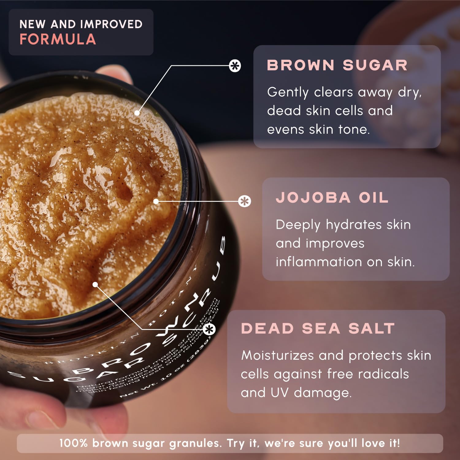 Brooklyn Botany - Brown Sugar Body Scrub - Exfoliating Face Scrub & Body Scrub for Cellulite, Stretch Marks, Skin Blemishes, and Varicose Veins, 10 oz