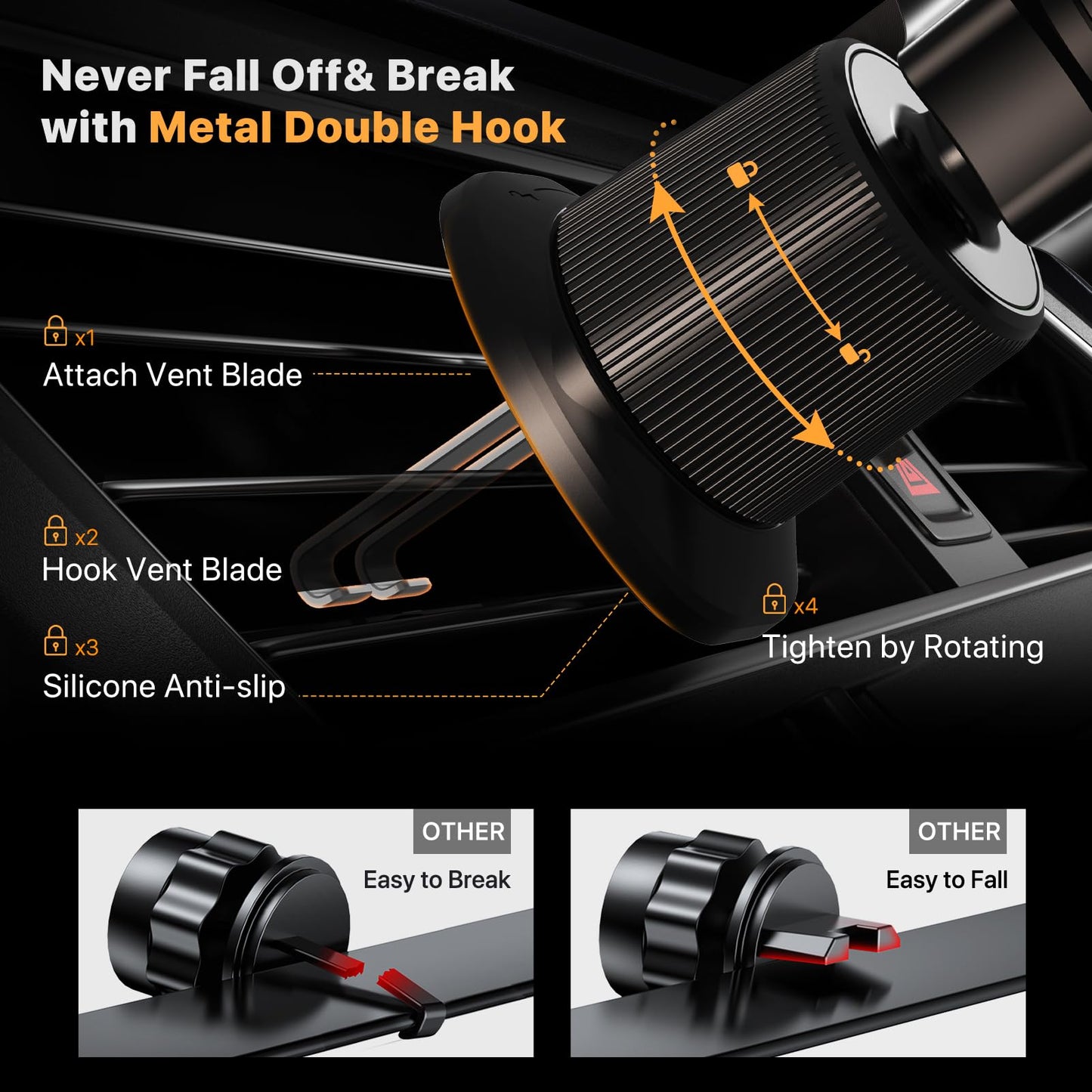 Soporte Celular Miracase Negro con Gancho Metálico para Auto 2025 para iPhone, Huawei, Motorola, Xiaomi